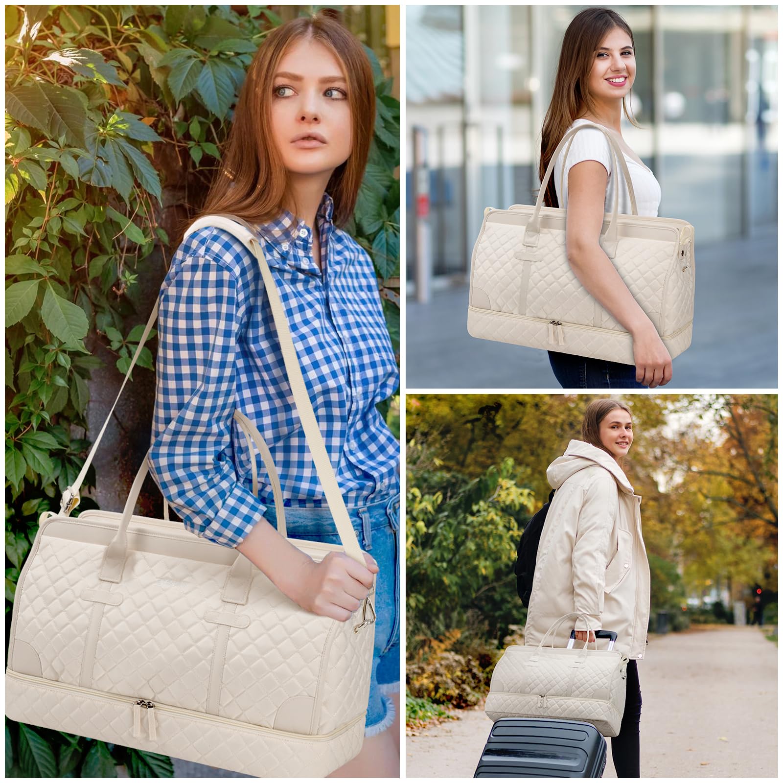 Foto 7 | Bolso De Viaje Etronik De Fin De Semana Para Mujer, Tamaño Grande, Color Blanquecino - Venta Internacional.