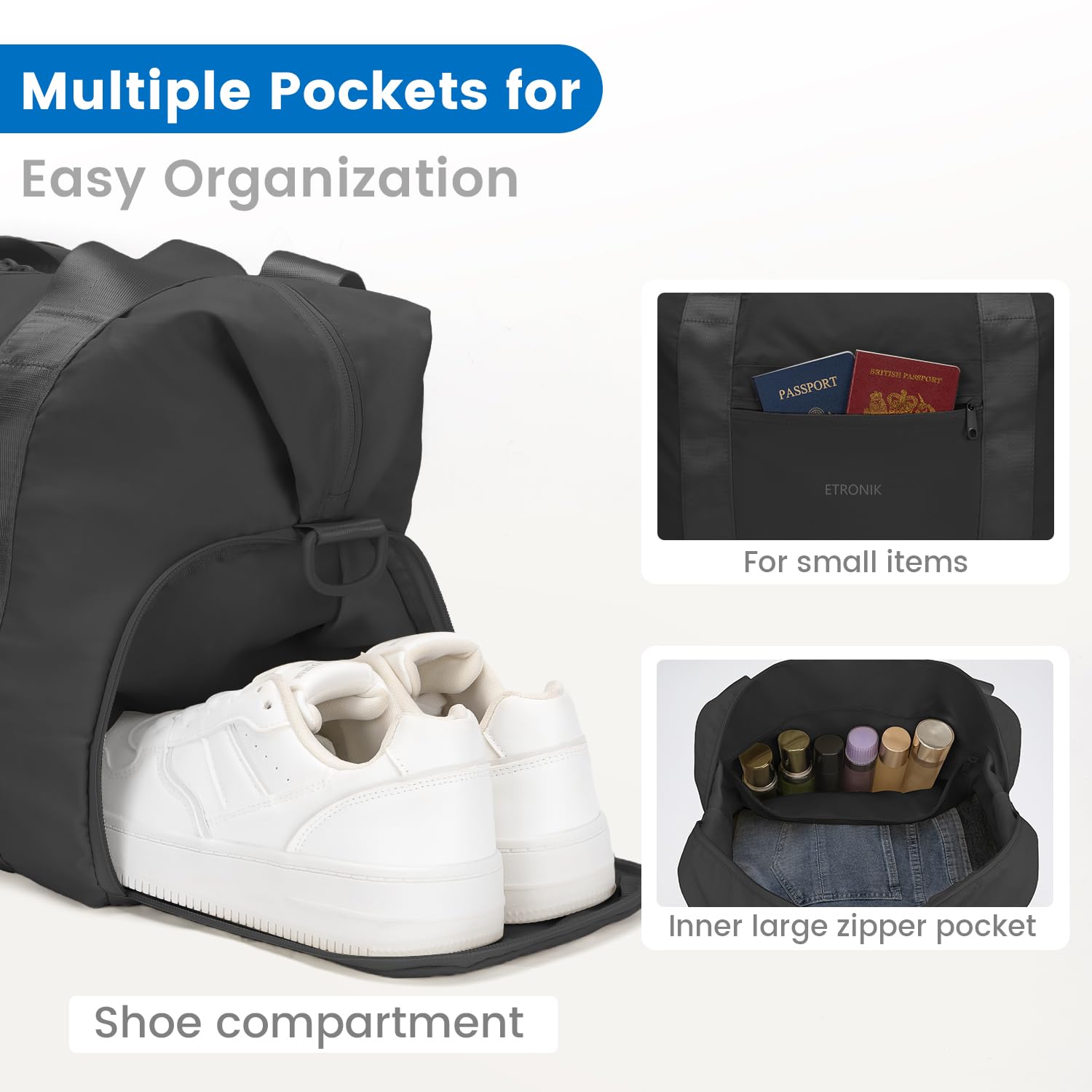 Foto 2 | Bolsa De Viaje Etronik Plegable Para Mujeres Y Hombres Con Compartimento Para Zapatos - Venta Internacional.