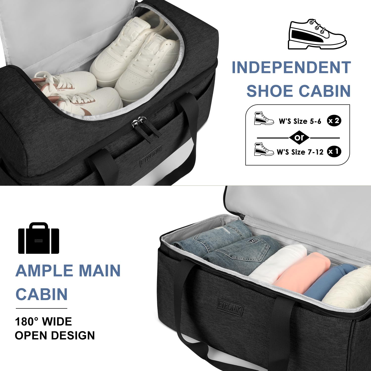 Foto 3 pulgar | Bolsa De Viaje Etronik Para Hombre Y Mujer Con Compartimento Para Zapatos, 42 L, Color Negro - Venta Internacional.