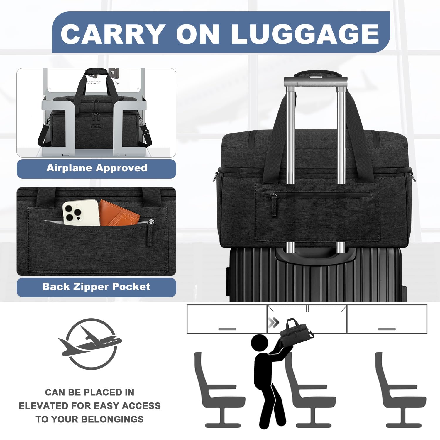 Foto 4 pulgar | Bolsa De Viaje Etronik Para Hombre Y Mujer Con Compartimento Para Zapatos, 42 L, Color Negro - Venta Internacional.