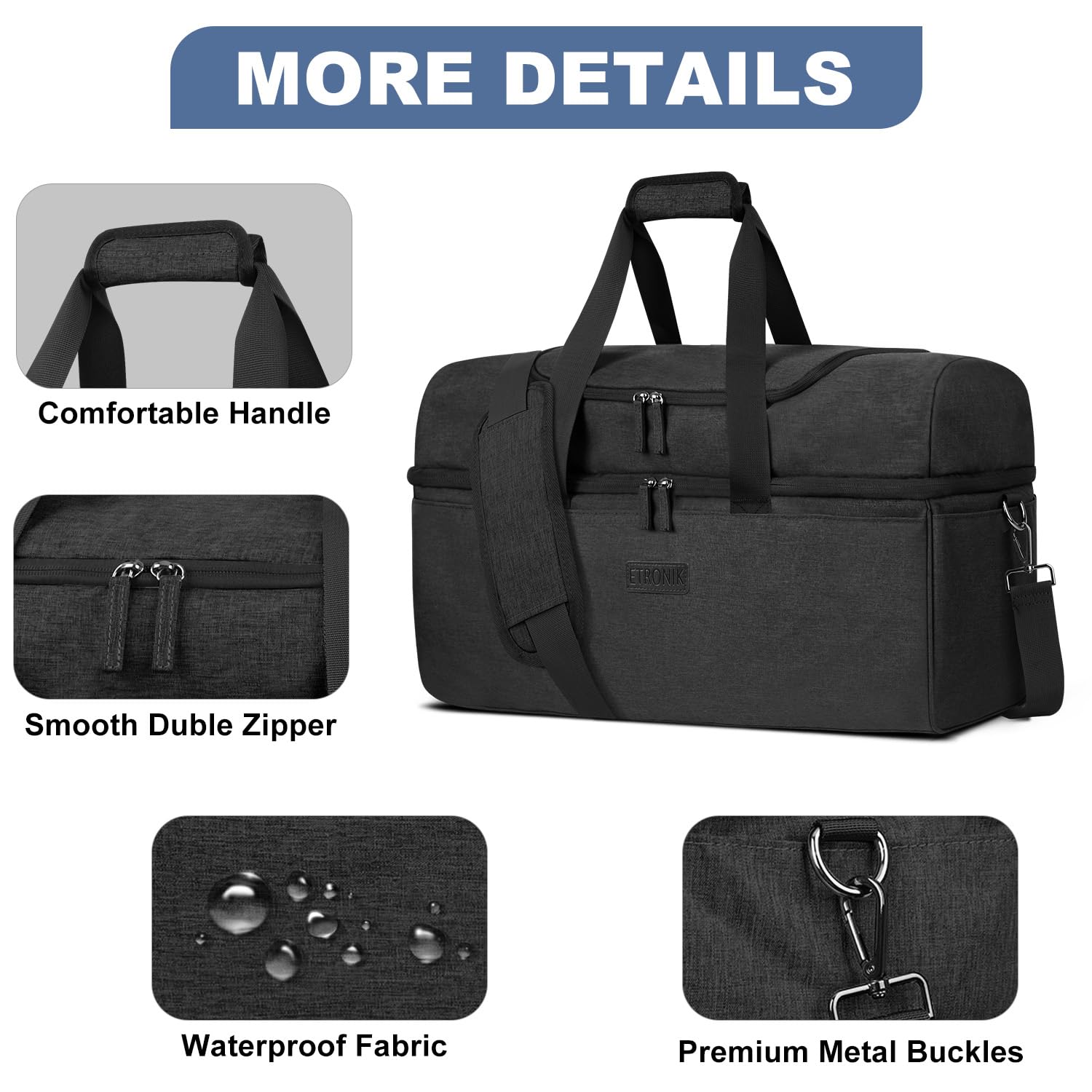 Foto 5 pulgar | Bolsa De Viaje Etronik Para Hombre Y Mujer Con Compartimento Para Zapatos, 42 L, Color Negro - Venta Internacional.