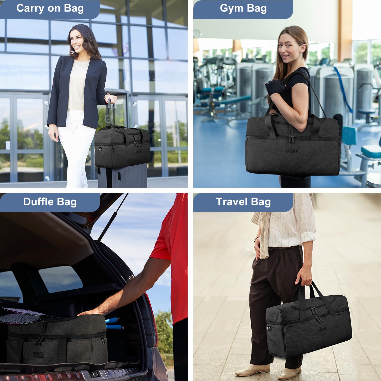 Foto 7 pulgar | Bolsa De Viaje Etronik Para Hombre Y Mujer Con Compartimento Para Zapatos, 42 L, Color Negro - Venta Internacional.