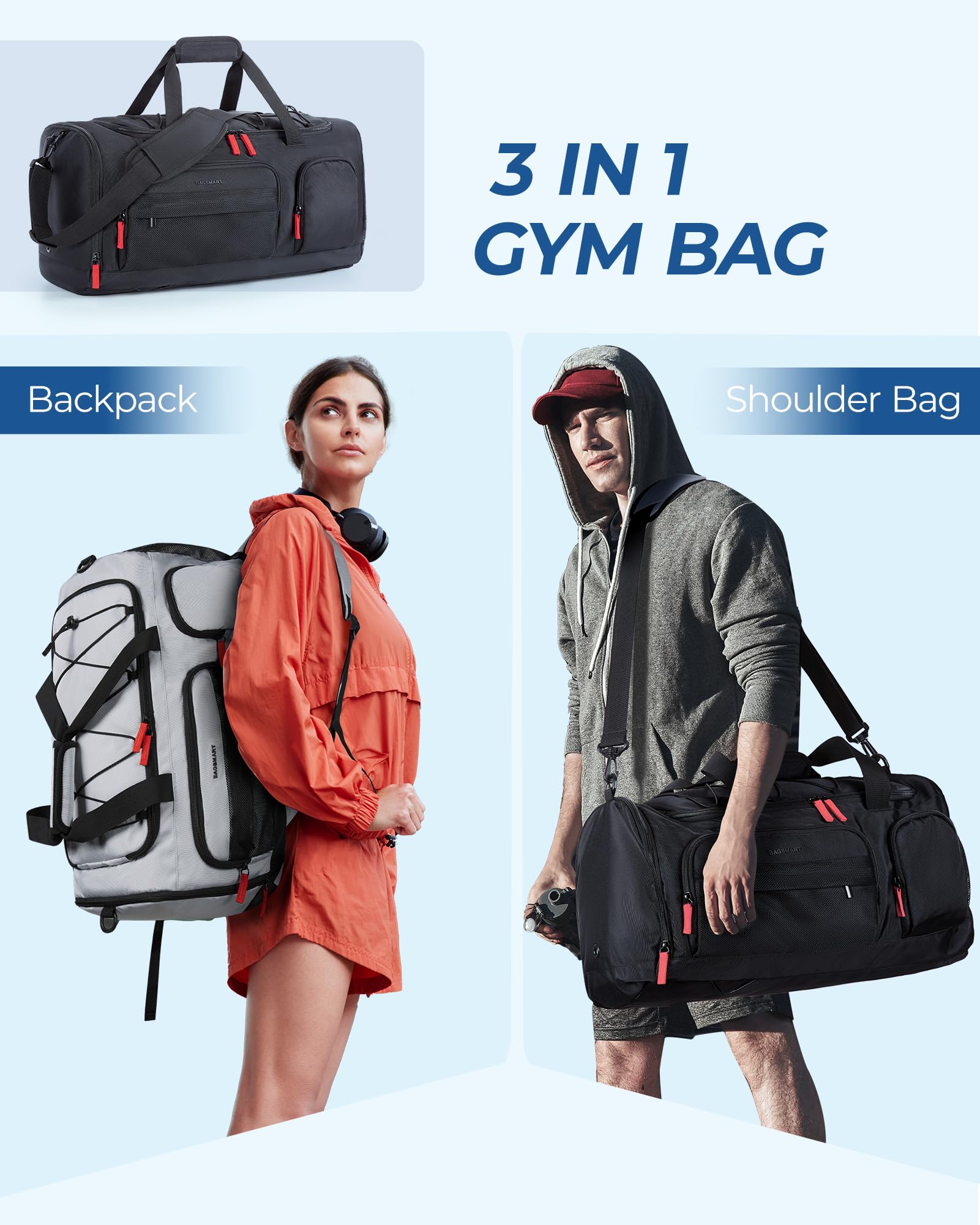 Foto 3 | Bolsa De Gimnasio Bagsmart De 35 Litros Para Viajes Deportivos Con Calzado Portátil, Negra - Venta Internacional.