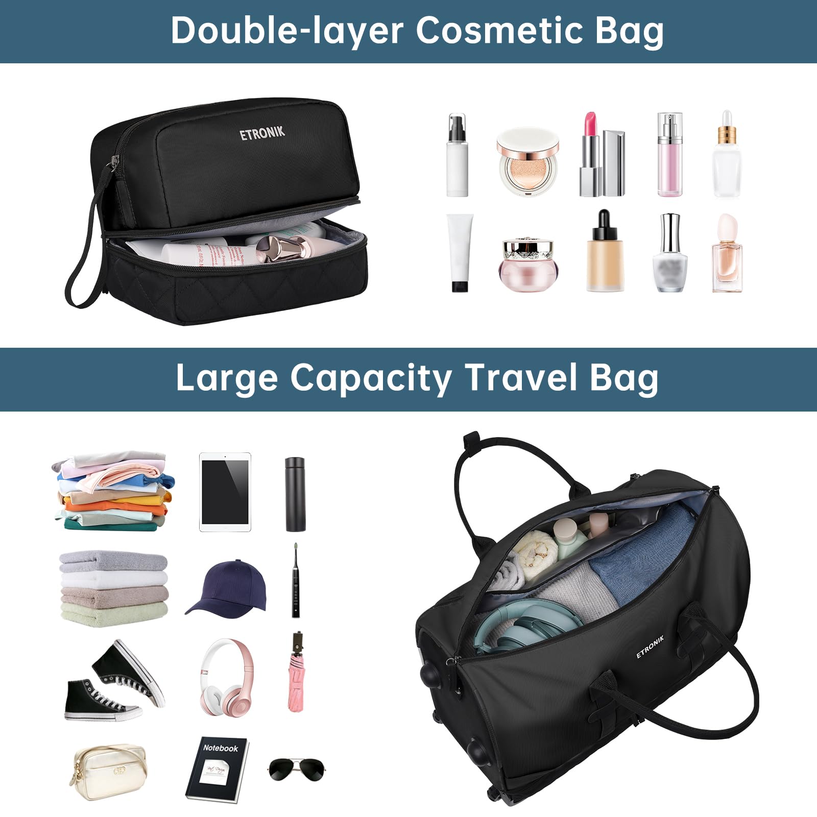 Foto 4 pulgar | Bolsa De Viaje Con Ruedas Etronik De 21 Pulgadas Con Ruedas, Negra - Venta Internacional.
