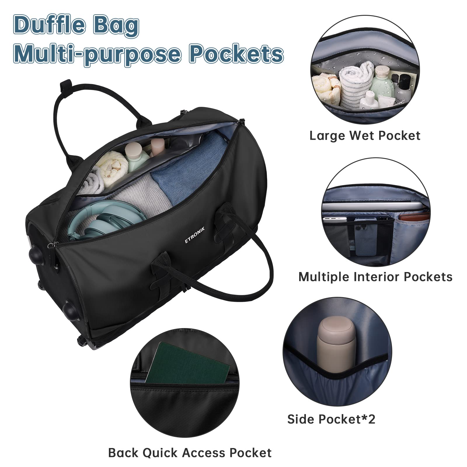 Foto 6 pulgar | Bolsa De Viaje Con Ruedas Etronik De 21 Pulgadas Con Ruedas, Negra - Venta Internacional.