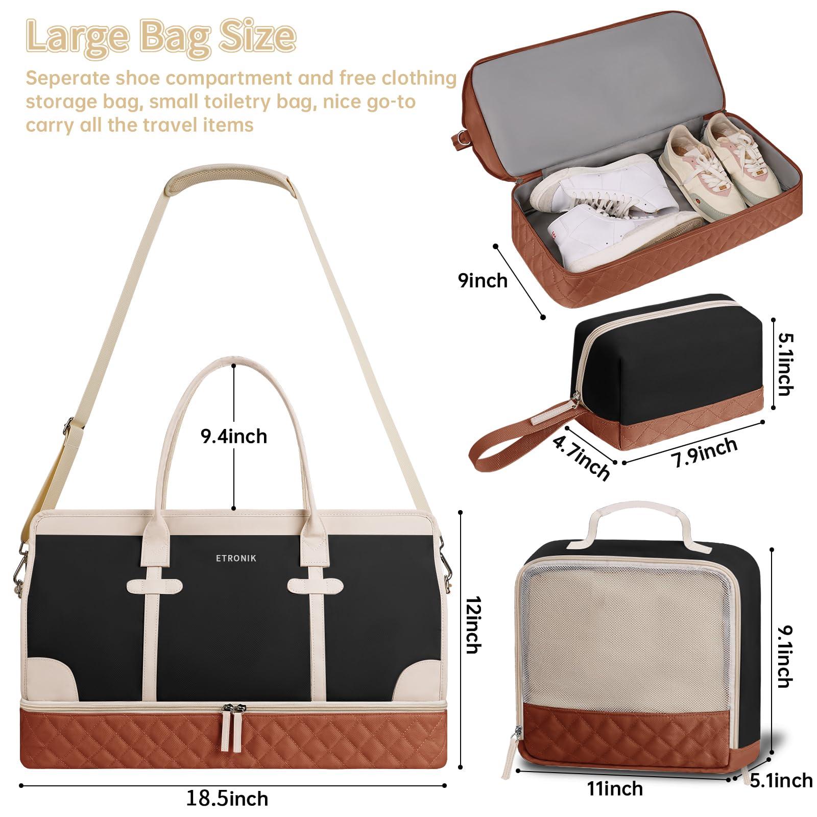 Foto 2 | Bolsa De Viaje Etronik Weekender Overnight Para Mujer Con Juego De 3 Piezas - Venta Internacional.