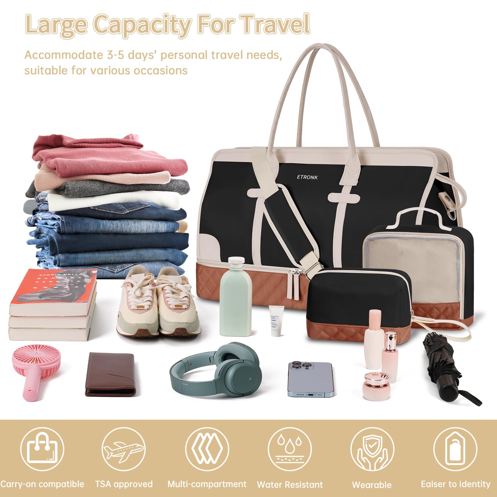 Foto 4 pulgar | Bolsa De Viaje Etronik Weekender Overnight Para Mujer Con Juego De 3 Piezas - Venta Internacional.