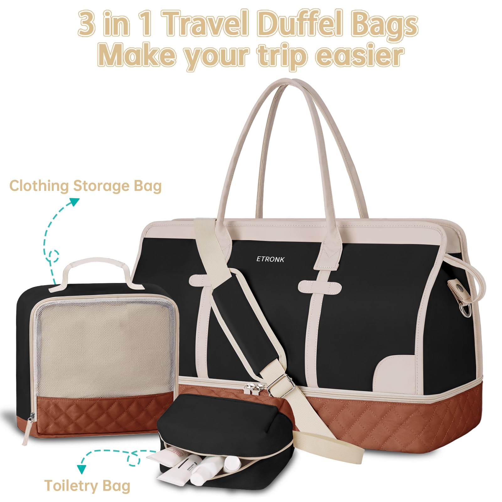 Foto 8 pulgar | Bolsa De Viaje Etronik Weekender Overnight Para Mujer Con Juego De 3 Piezas - Venta Internacional.