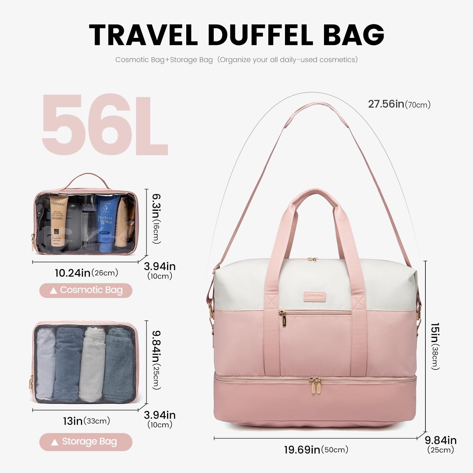 Foto 3 pulgar | Bolsa De Viaje Lovevook Weekender Con 2 Cubos De Embalaje Para Mujer - Venta Internacional.