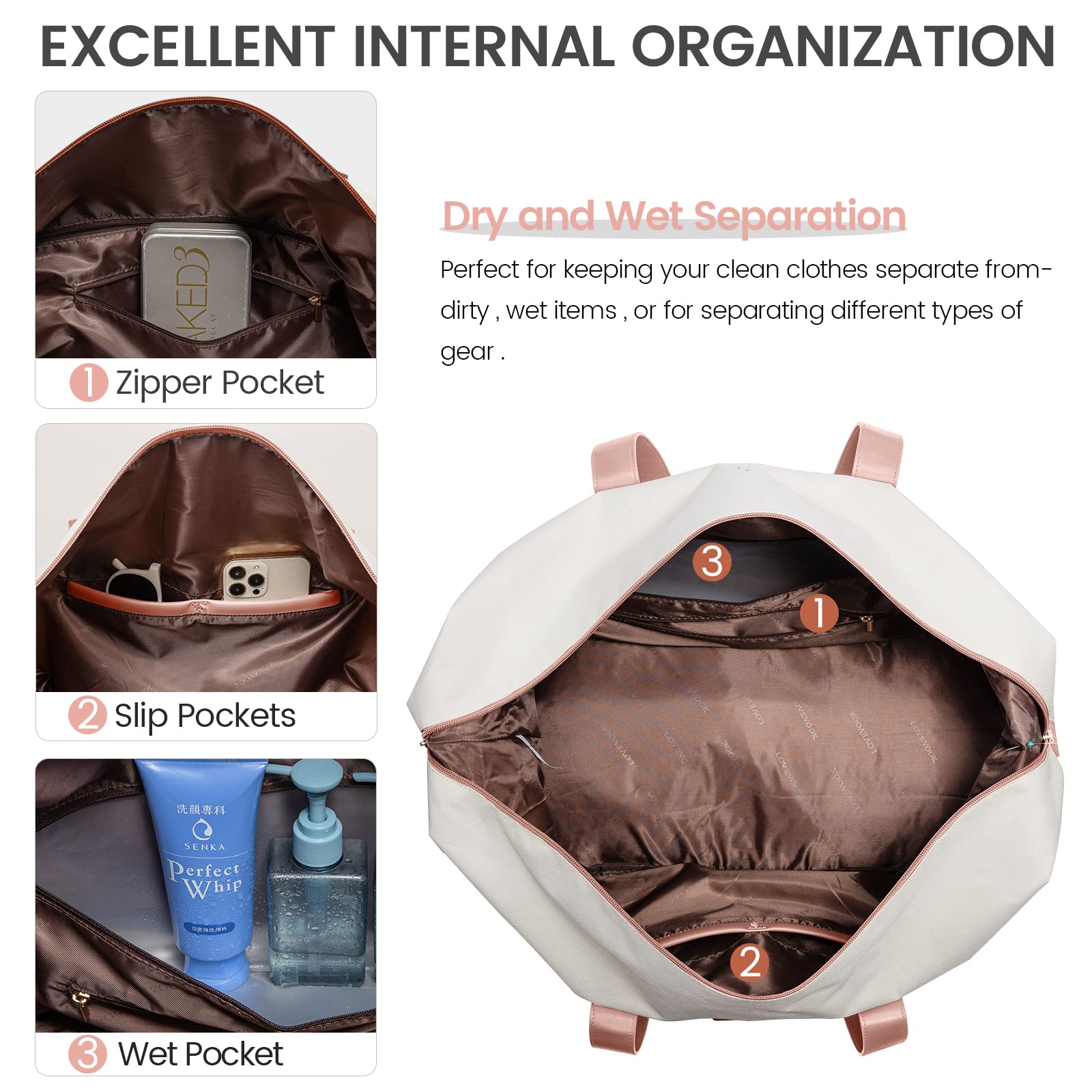 Foto 4 | Bolsa De Viaje Lovevook Weekender Con 2 Cubos De Embalaje Para Mujer - Venta Internacional.