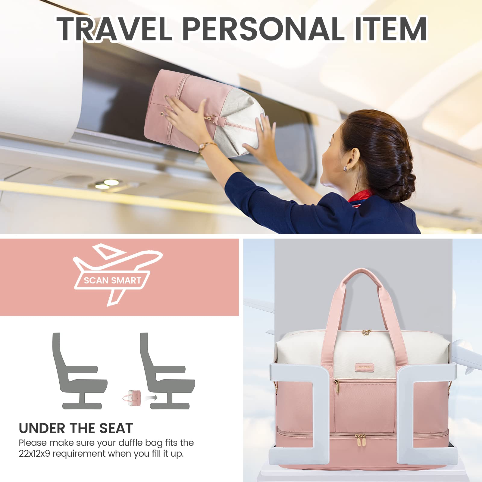 Foto 6 pulgar | Bolsa De Viaje Lovevook Weekender Con 2 Cubos De Embalaje Para Mujer - Venta Internacional.