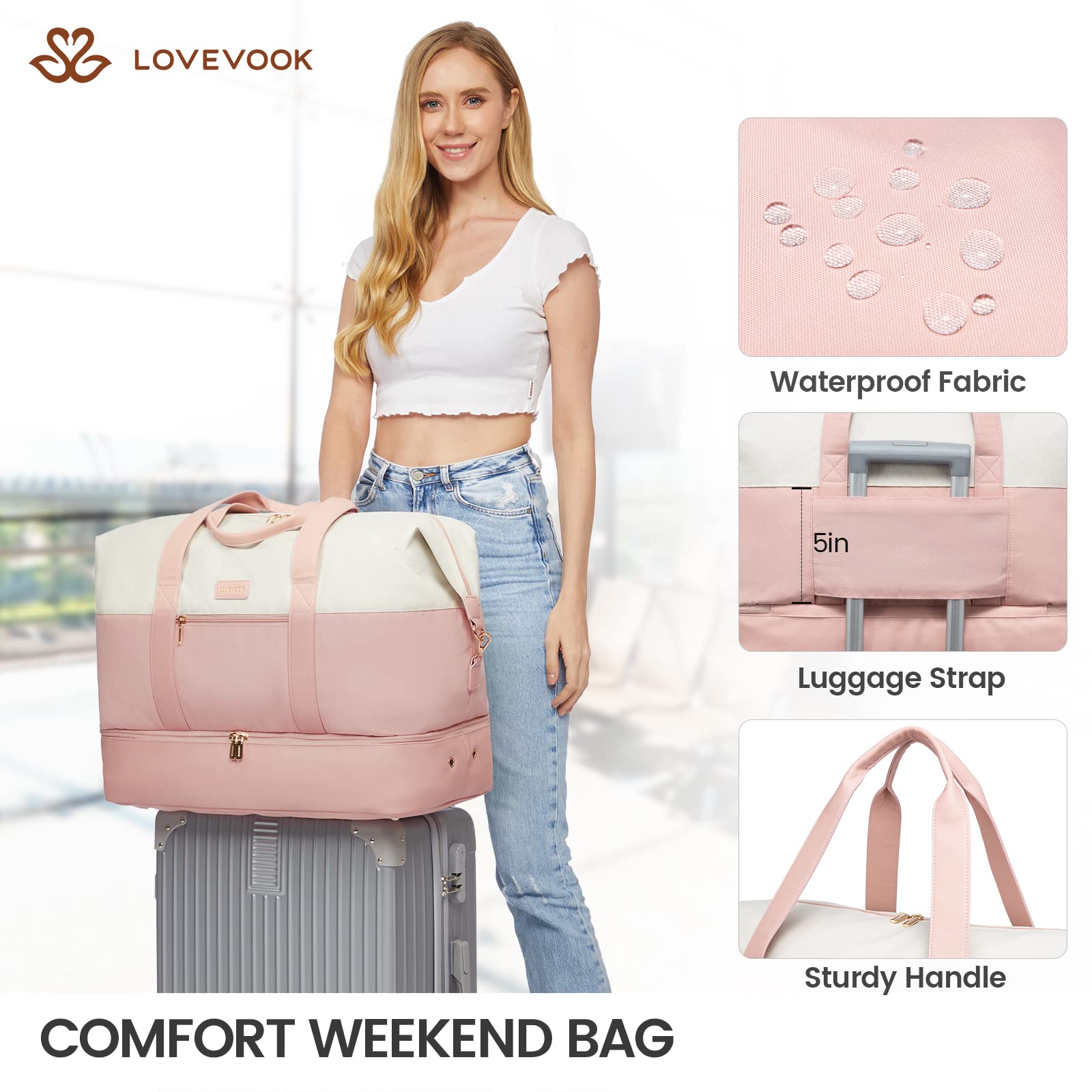 Foto 7 | Bolsa De Viaje Lovevook Weekender Con 2 Cubos De Embalaje Para Mujer - Venta Internacional.