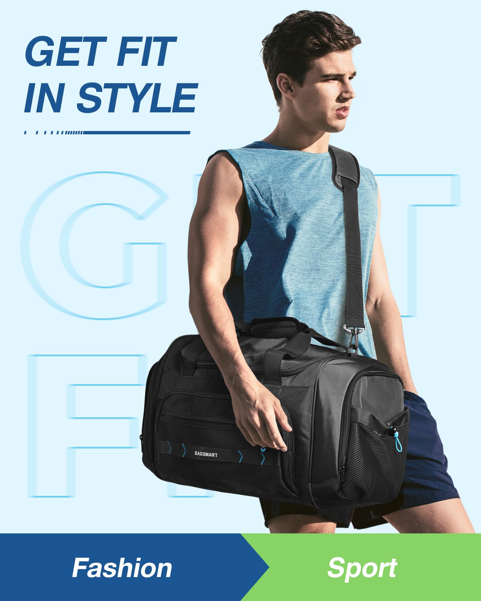 Foto 3 | Bolsa De Gimnasio Bagsmart Para Hombre Y Mujer, Bolsa De Viaje Deportiva - Venta Internacional.