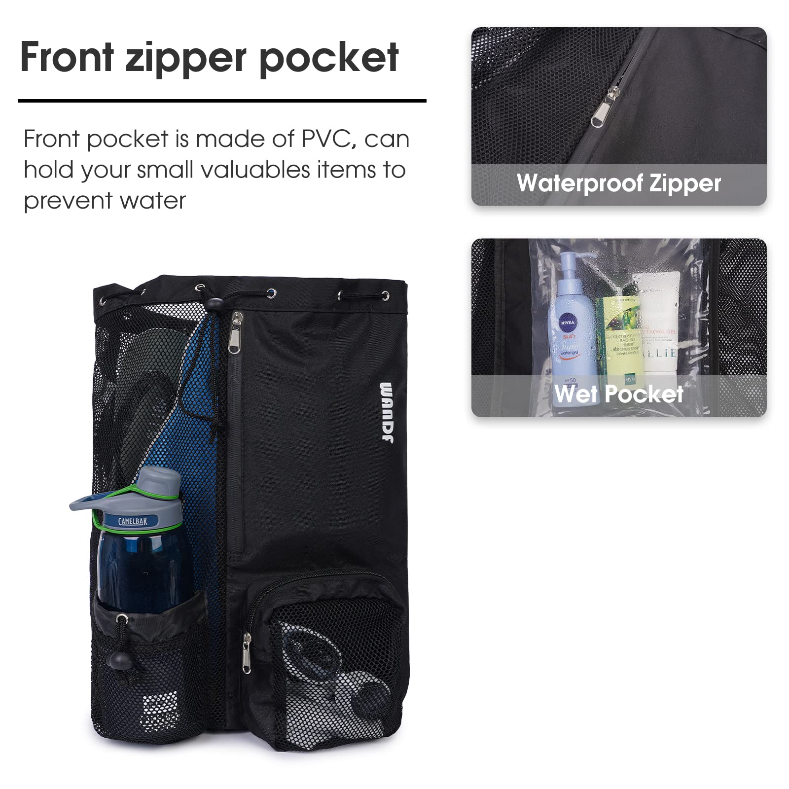 Foto 4 pulgar | Bolsa De Natación Wandf, Mochila De Malla Con Cordón, Impermeable, Negra - Venta Internacional.