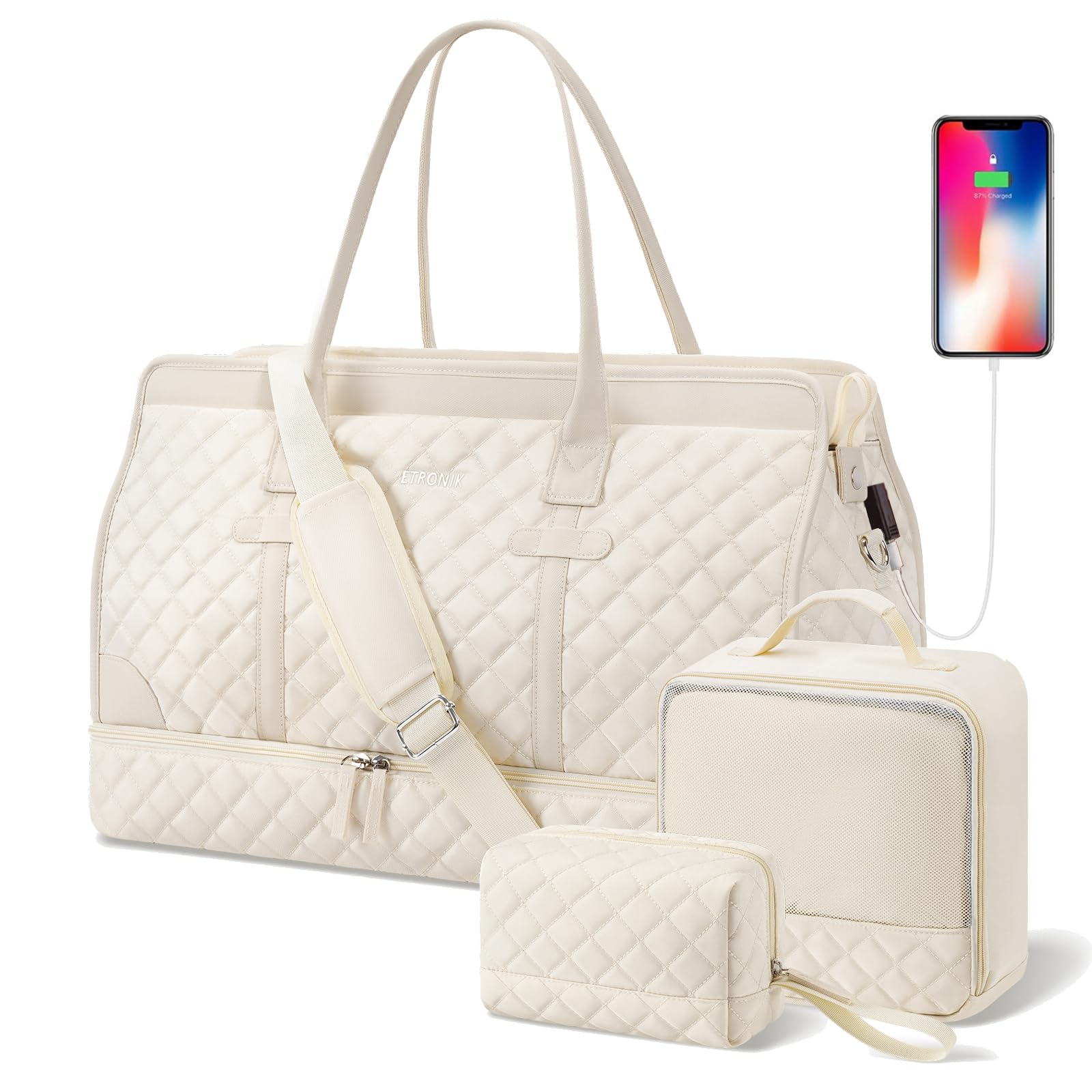 Foto 1 | Bolso De Viaje Etronik De Fin De Semana Para Mujer, Tamaño Grande, Color Blanquecino - Venta Internacional.
