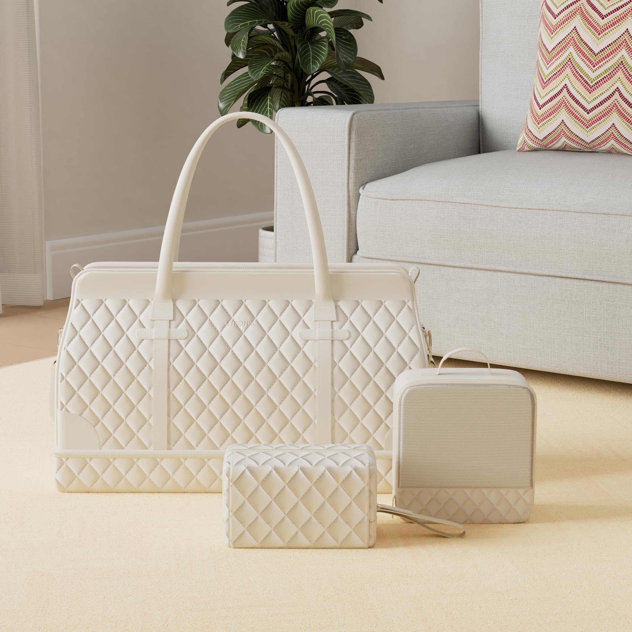 Foto 2 | Bolso De Viaje Etronik De Fin De Semana Para Mujer, Tamaño Grande, Color Blanquecino - Venta Internacional.