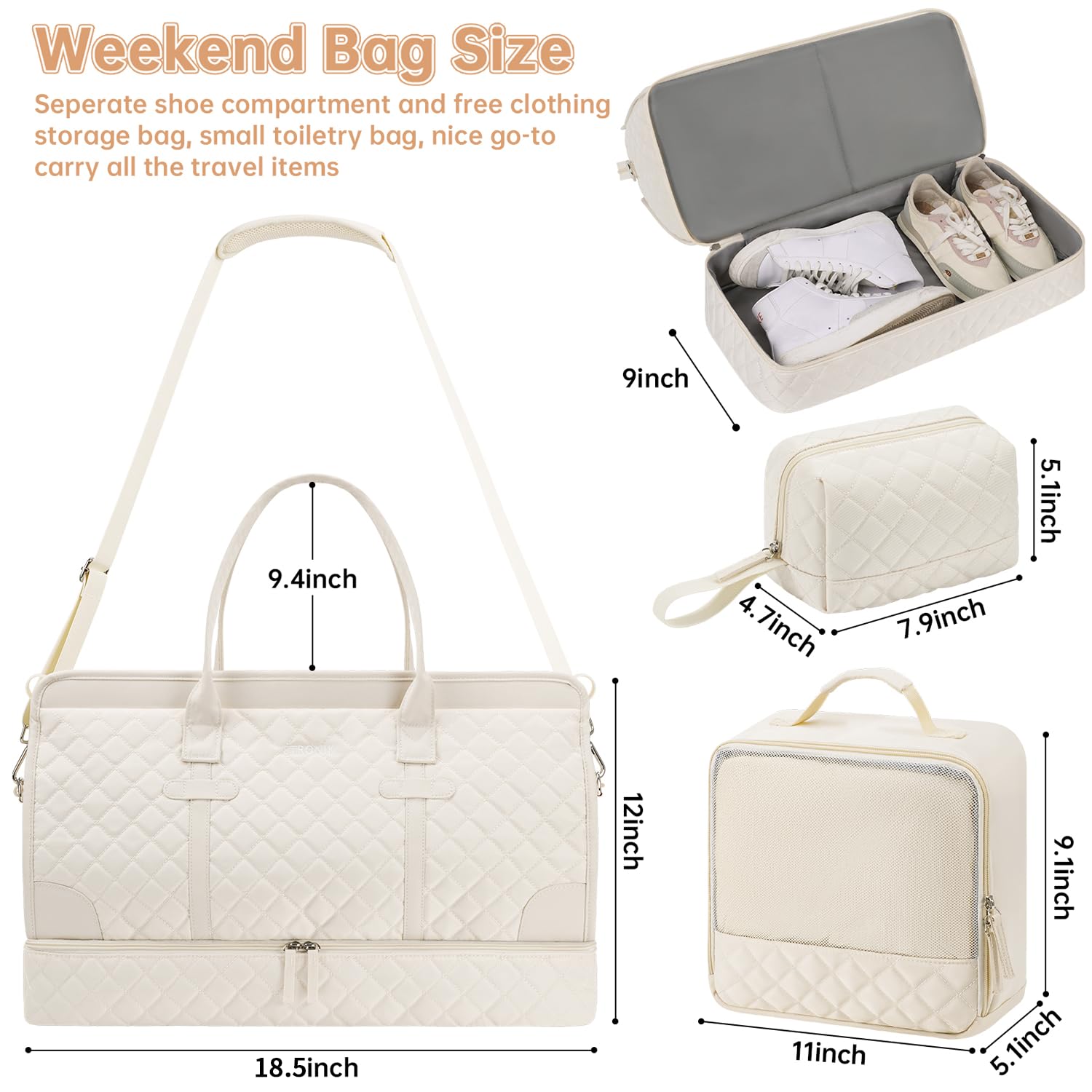 Foto 4 pulgar | Bolso De Viaje Etronik De Fin De Semana Para Mujer, Tamaño Grande, Color Blanquecino - Venta Internacional.