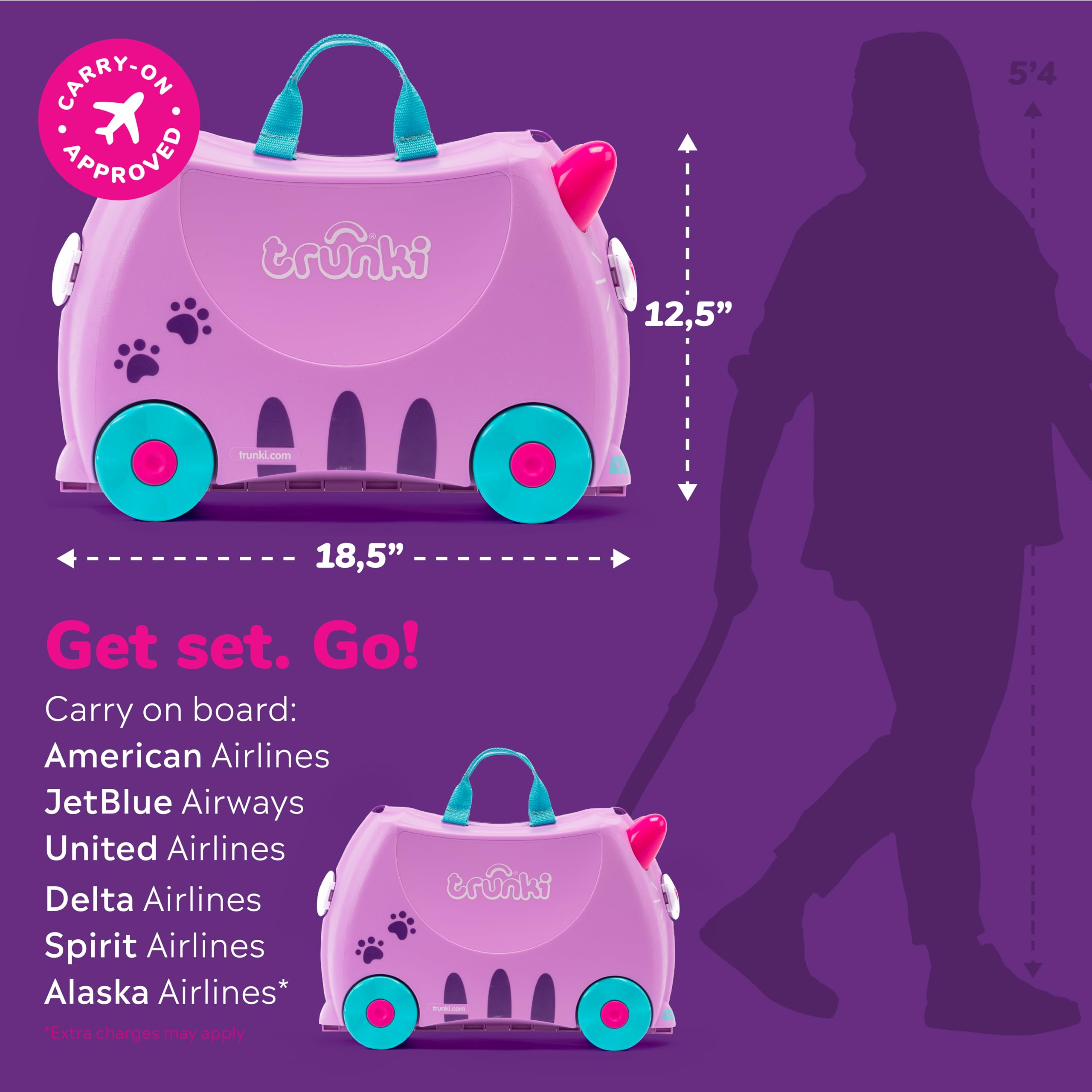 Foto 3 pulgar | Maleta Infantil Trunki Ride-on Cassie Cat Lilac De 18 Litros Con Ruedas - Venta Internacional.
