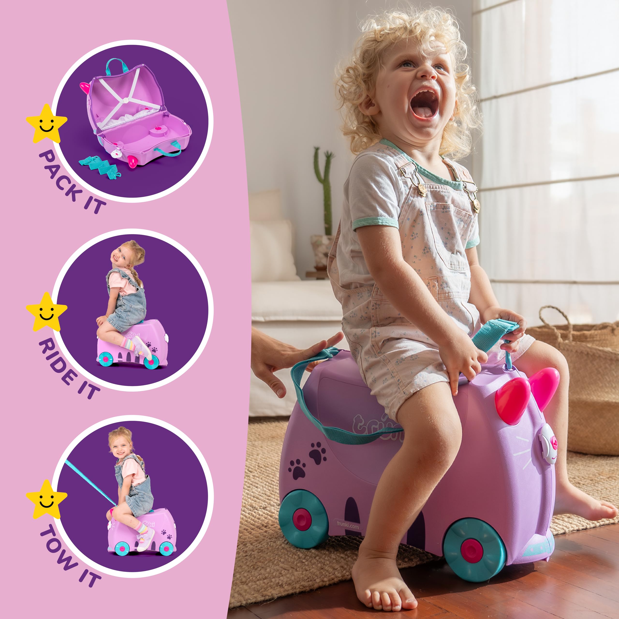 Foto 3 | Maleta Infantil Trunki Ride-on Cassie Cat Lilac De 18 Litros Con Ruedas - Venta Internacional.