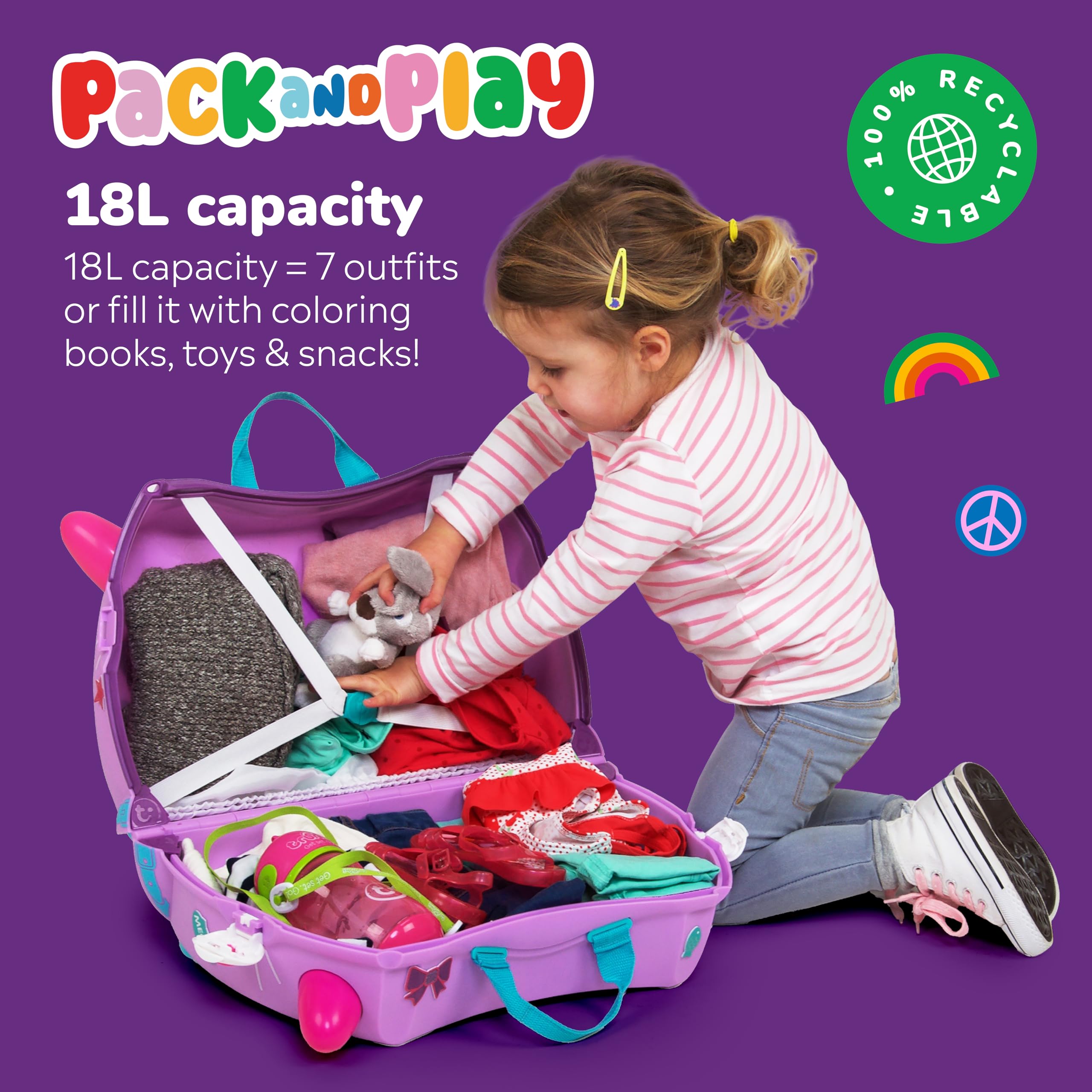 Foto 4 | Maleta Infantil Trunki Ride-on Cassie Cat Lilac De 18 Litros Con Ruedas - Venta Internacional.