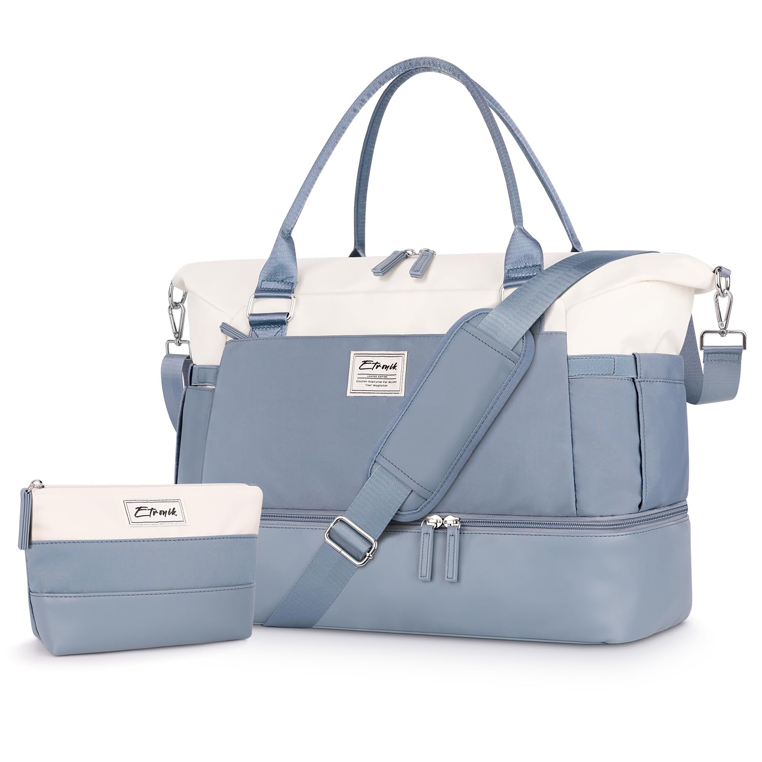 Foto 2 pulgar | Bolsa De Fin De Semana Etronik Para Mujer Con Compartimento Para Zapatos Azul Y Blanco - Venta Internacional.