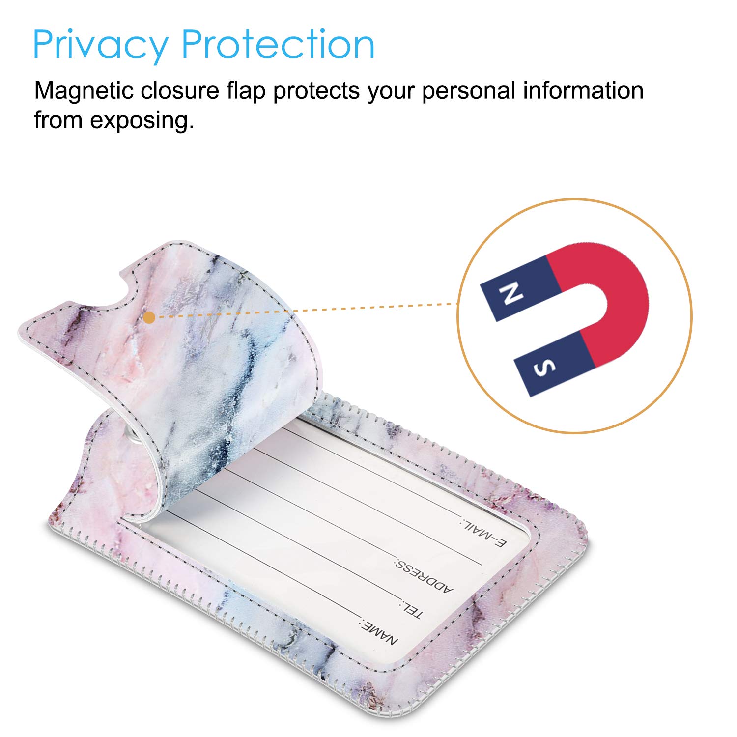 Foto 3 | Etiquetas De Equipaje Fintie Privacy Cover, Etiqueta De Identificación, Color Rosa Mármol, 2 Unidades - Venta Inte