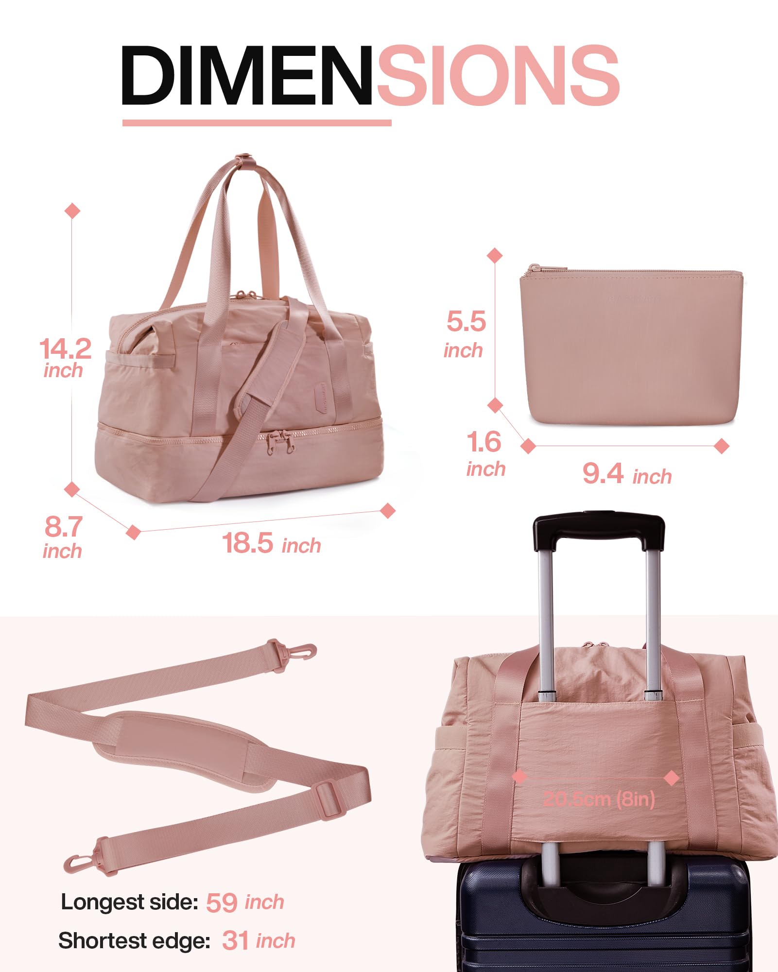 Foto 7 pulgar | Bolsa De Viaje Weekender Bags Bagsmart Con Compartimento Para Zapatos - Venta Internacional.