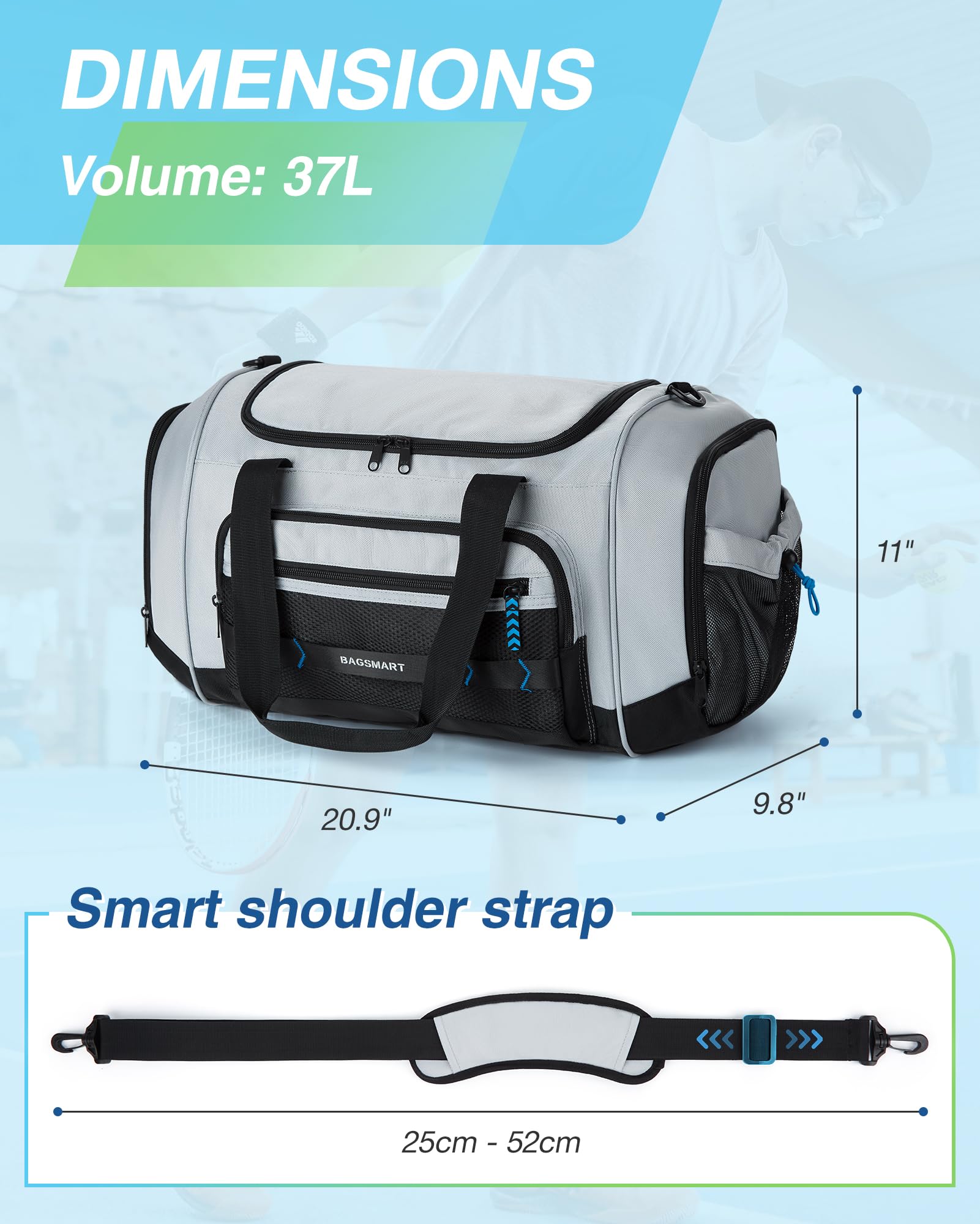 Foto 7 pulgar | Bolsa De Gimnasio Bagsmart Sports Travel Duffel De 37 L Con Compartimento Para Zapatos - Venta Internacional.