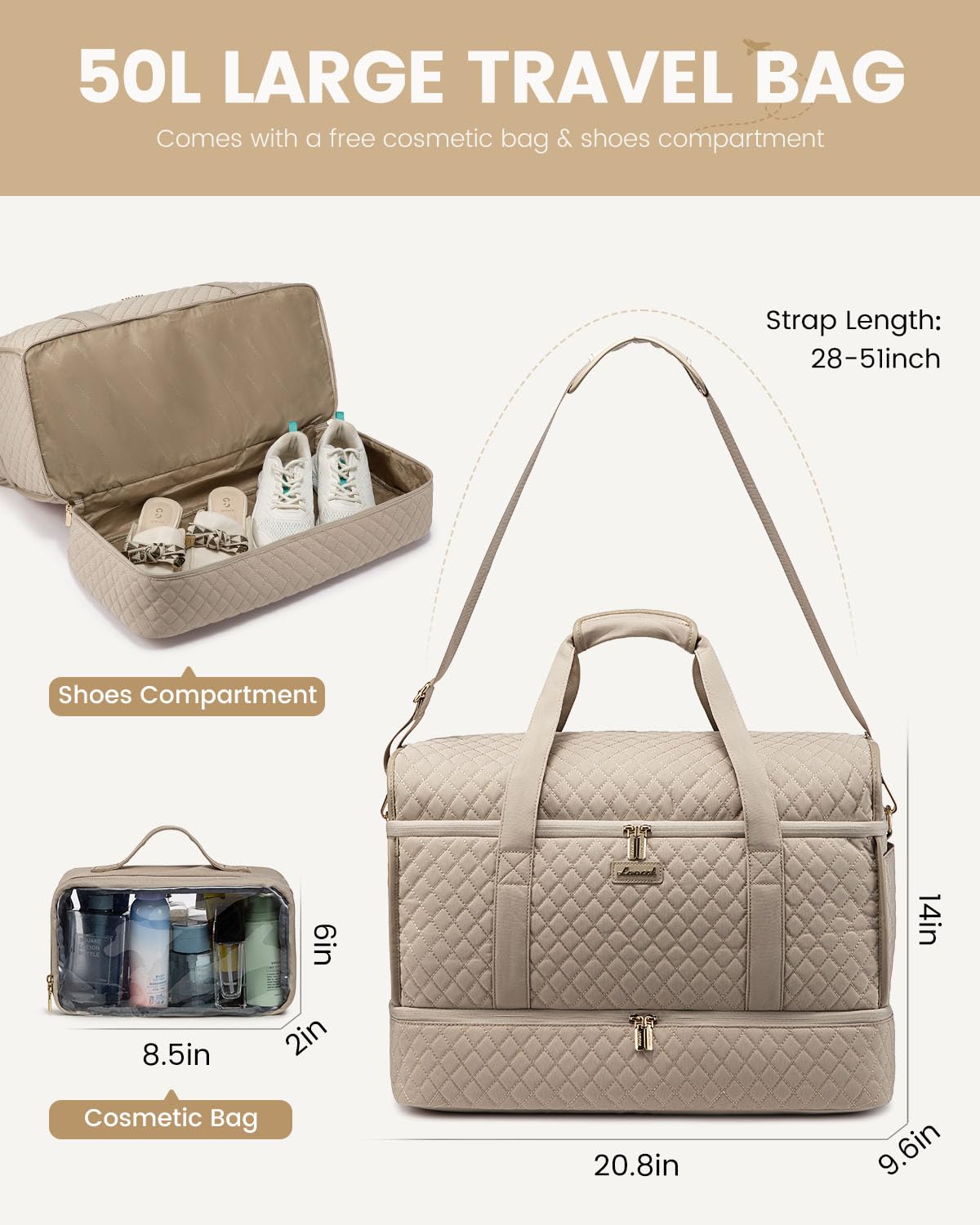 Foto 5 pulgar | Bolso De Fin De Semana Lovevook Grande Para Mujer Con Compartimento Para Zapatos - Venta Internacional.