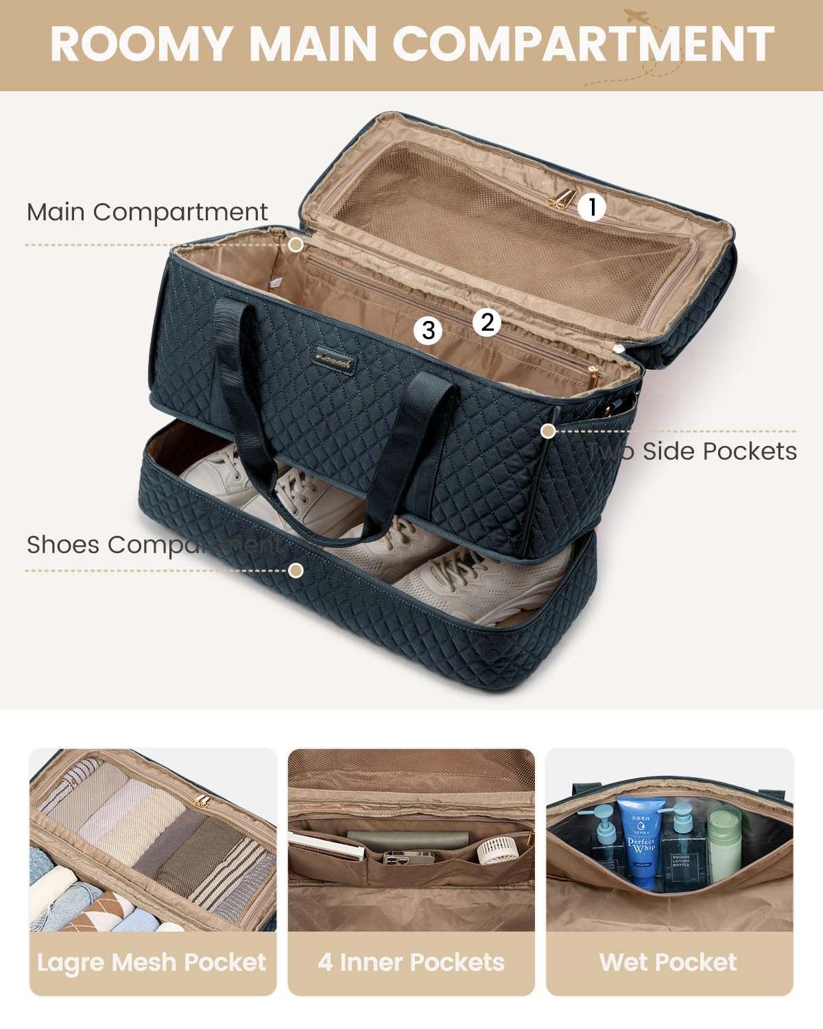Foto 3 | Bolsa De Viaje Lovevook Grande Para Fines De Semana Con Compartimento Para Zapatos - Venta Internacional.