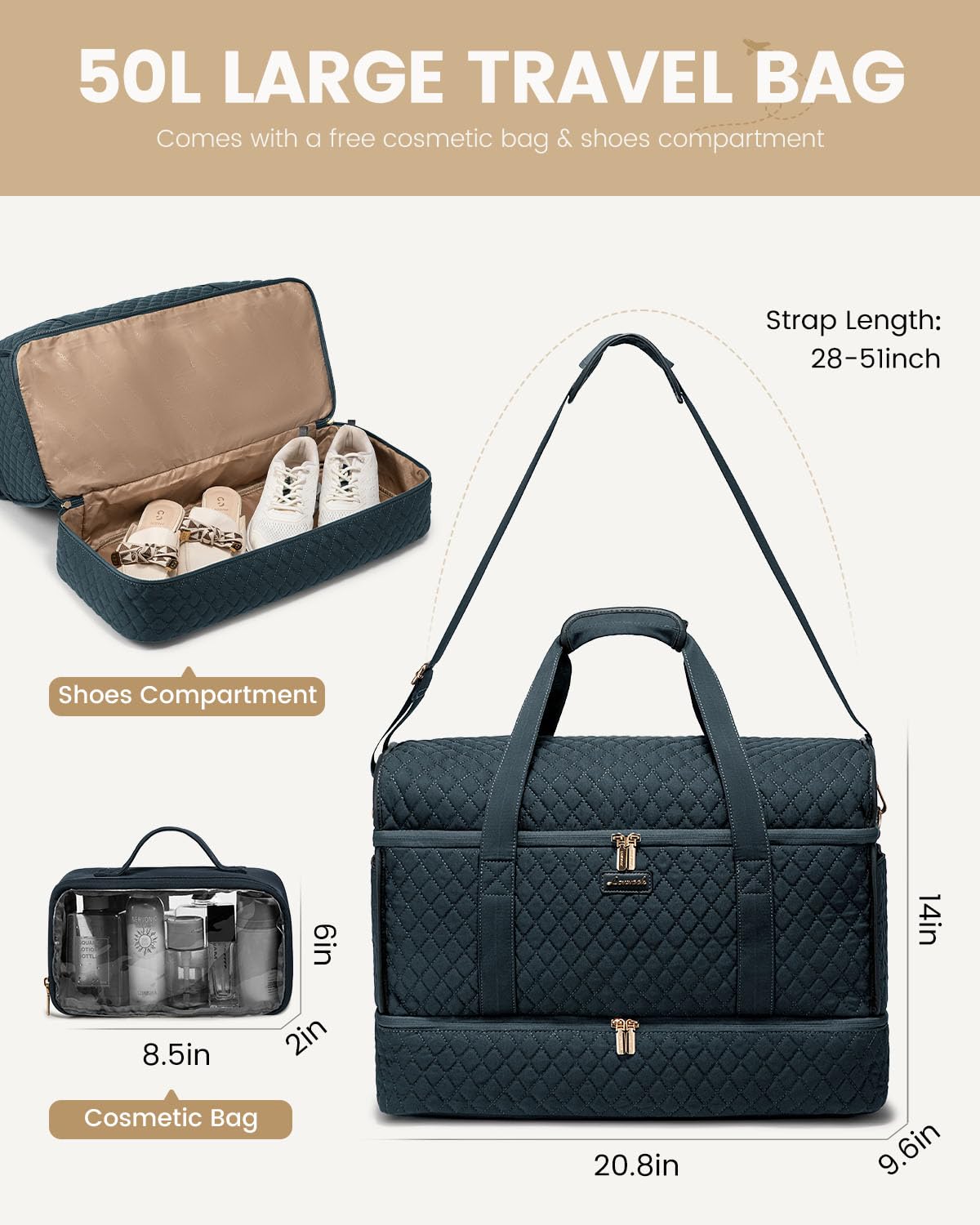 Foto 5 | Bolsa De Viaje Lovevook Grande Para Fines De Semana Con Compartimento Para Zapatos - Venta Internacional.