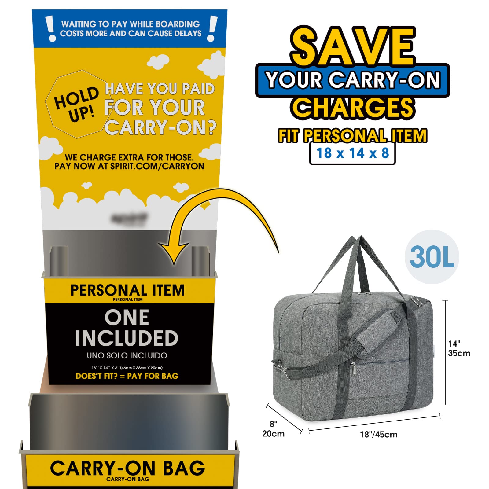 Foto 2 | Bolsa De Viaje Narwey De 30 Litros Para Spirit Airlines, 45 X 35 X 20 Cm - Venta Internacional.