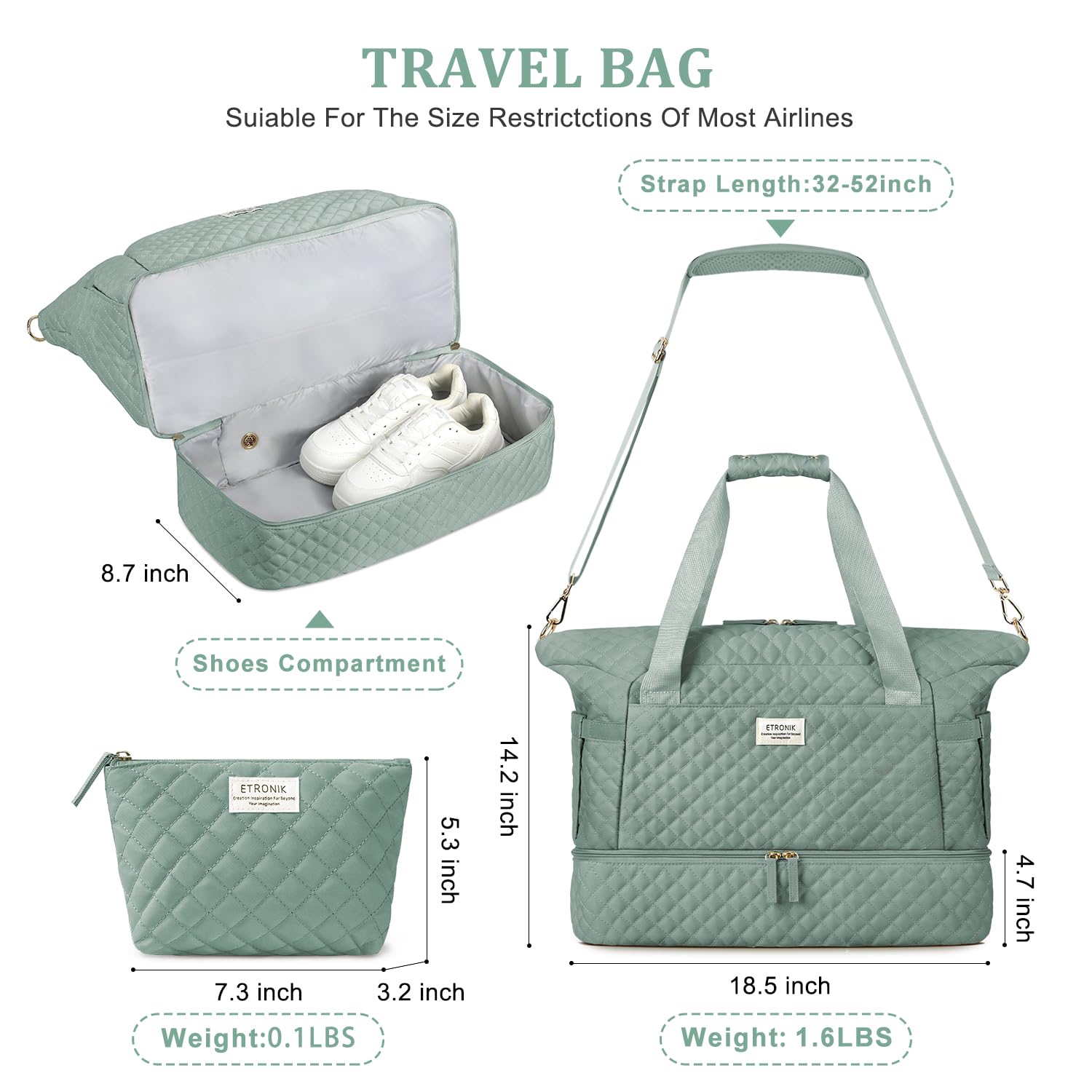 Foto 3 pulgar | Bolsa De Viaje Etronik Para Mujer, Bolsa De Gimnasio Con Compartimento Para Zapatos - Venta Internacional.