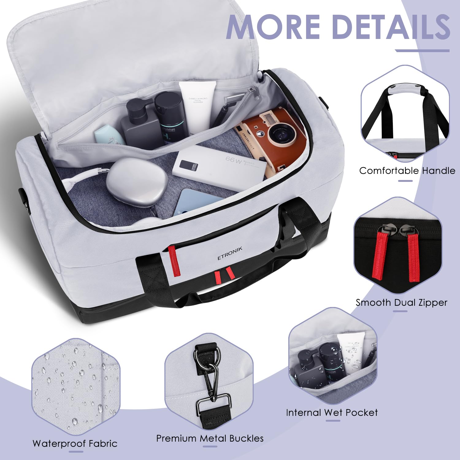 Foto 5 pulgar | Bolsa De Viaje Etronik Duffle & Gym Con Compartimento Para Zapatos, 42 L - Venta Internacional.