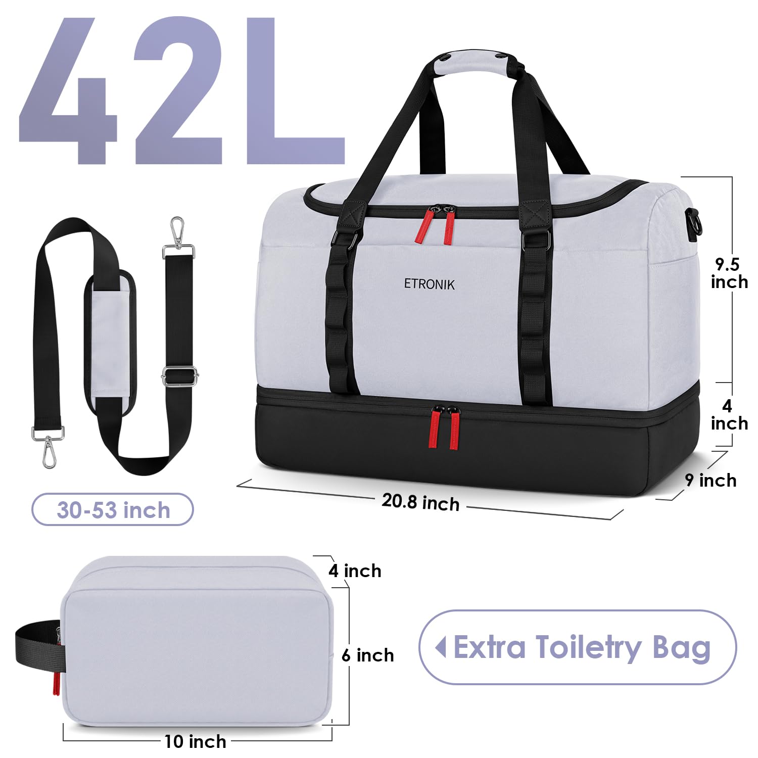 Foto 6 pulgar | Bolsa De Viaje Etronik Duffle & Gym Con Compartimento Para Zapatos, 42 L - Venta Internacional.