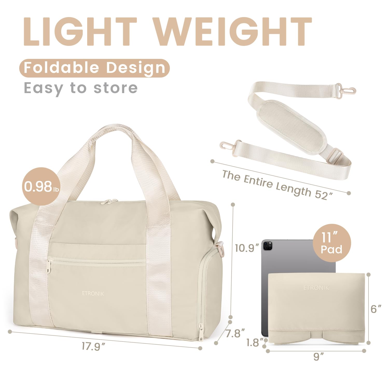 Foto 6 pulgar | Bolsa De Viaje Plegable Etronik Para Mujeres Y Hombres Con Compartimento Para Zapatos - Venta Internacional.