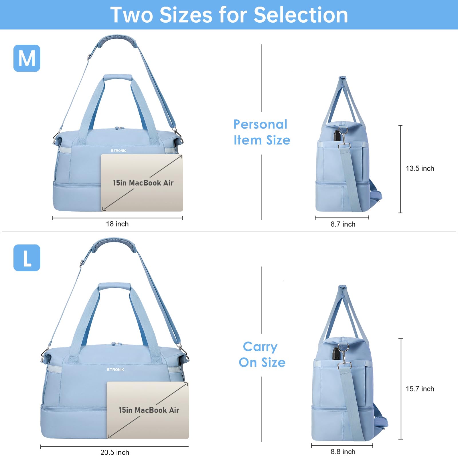 Foto 4 pulgar | Bolsa Deportiva Etronik Para Mujer De 47 Litros Con Compartimento Para Zapatos, Color Azul - Venta Internacional.