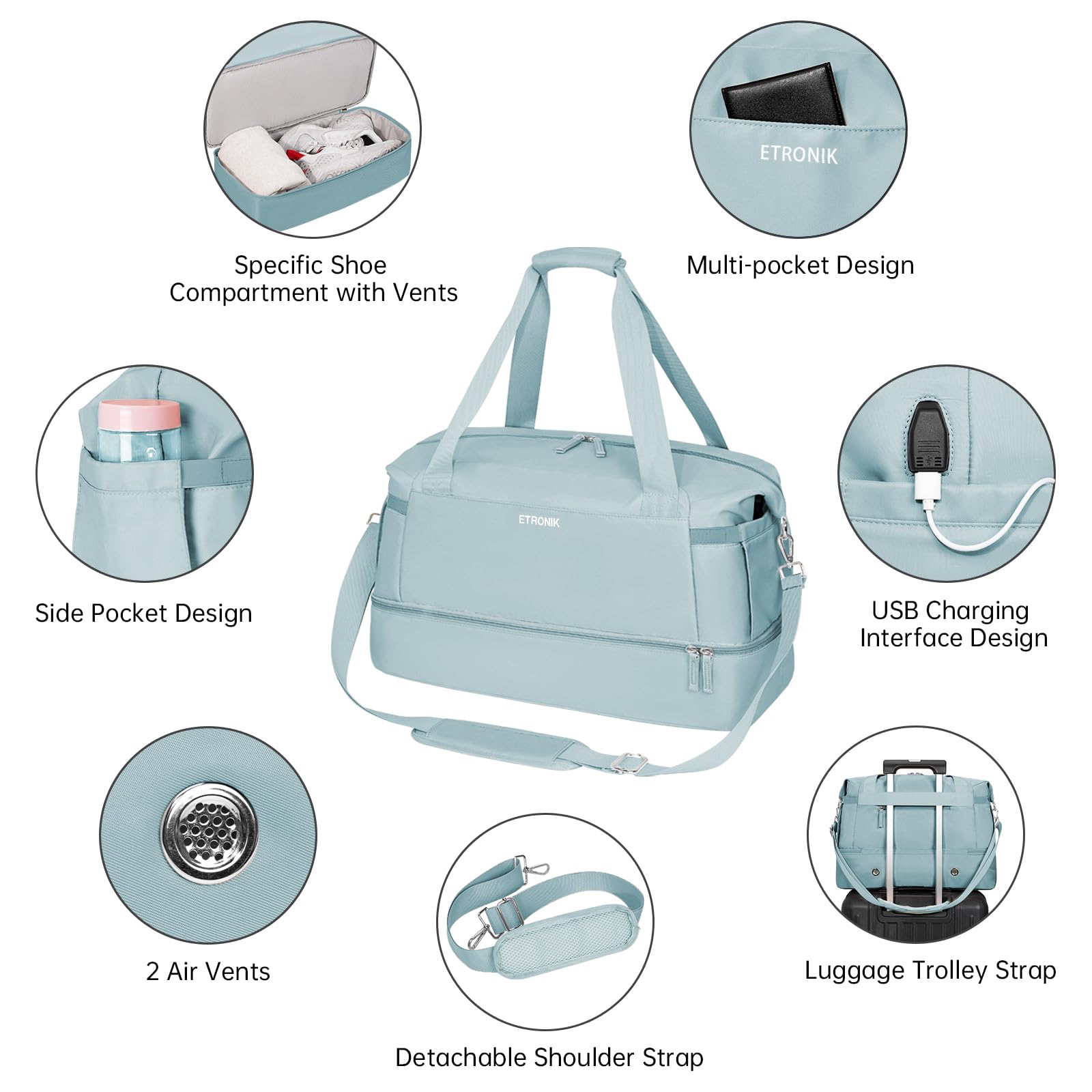 Foto 4 pulgar | Bolsa De Gimnasio Etronik Para Mujer, Bolsa De Viaje Con Compartimento Para Zapatos - Venta Internacional.