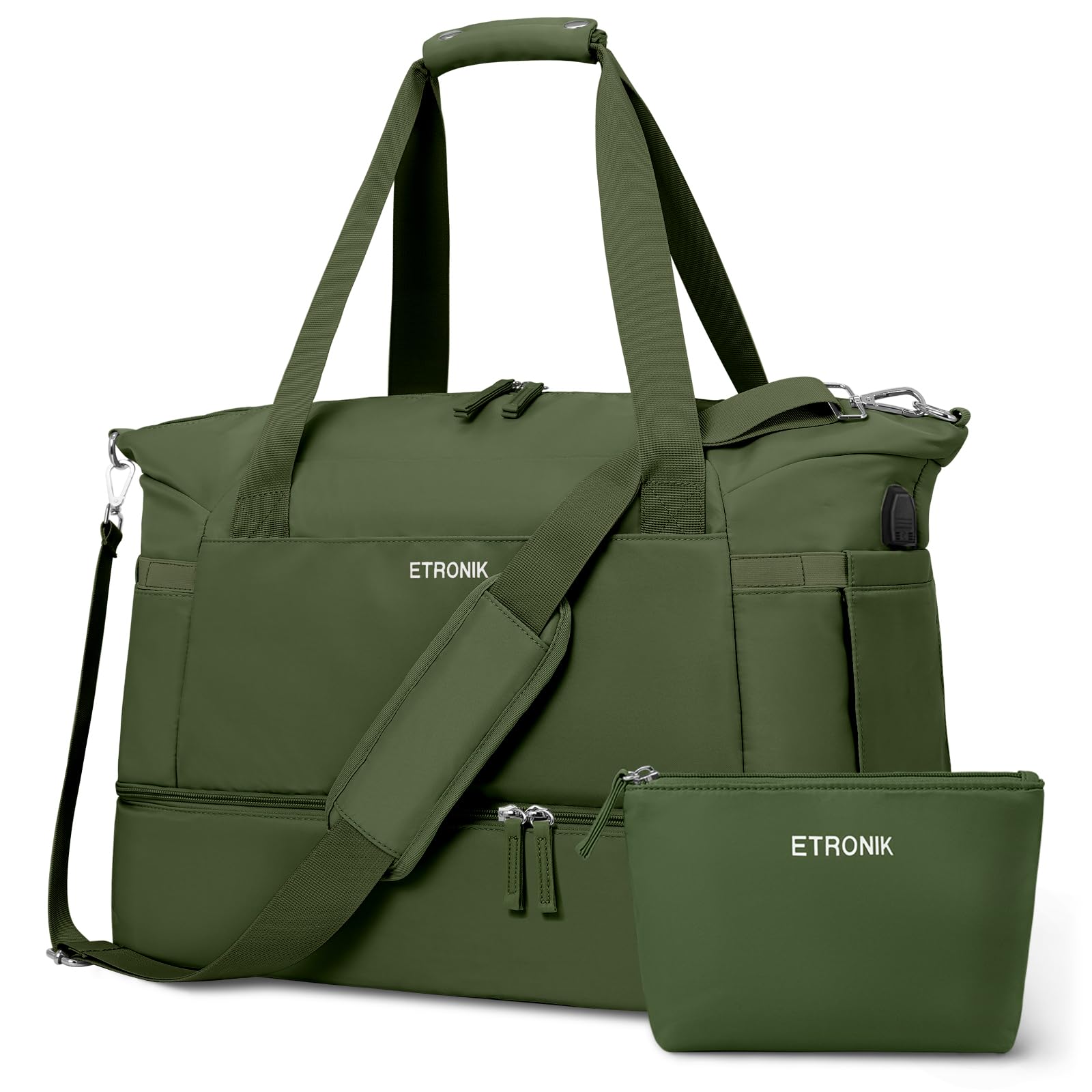 Foto 2 pulgar | Bolsa De Gimnasio Etronik Para Mujer, Bolsa De Viaje Con Puerto Usb, Color Verde Militar - Venta Internacional.