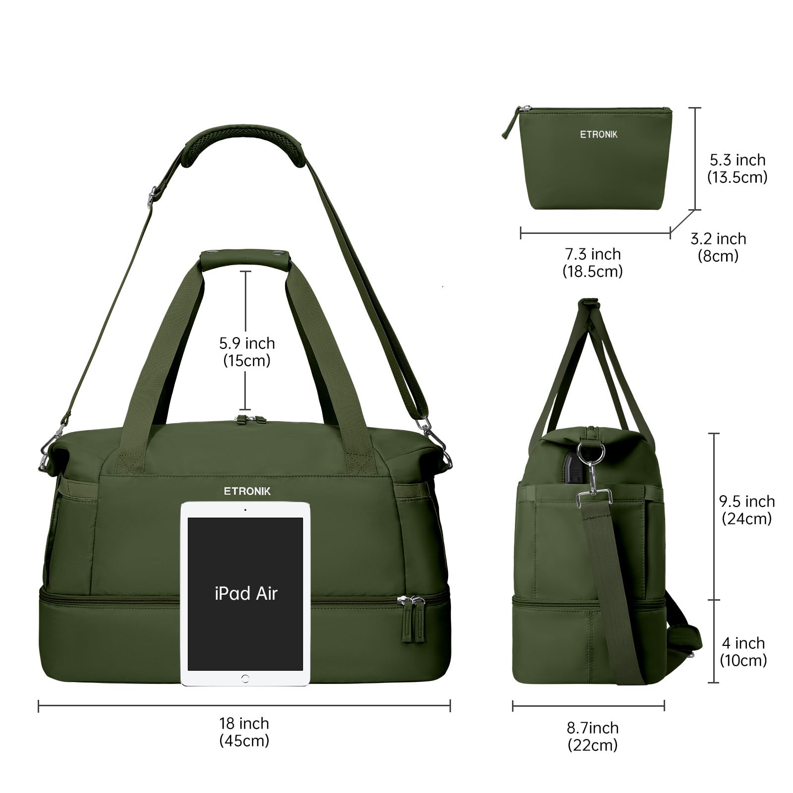 Foto 6 pulgar | Bolsa De Gimnasio Etronik Para Mujer, Bolsa De Viaje Con Puerto Usb, Color Verde Militar - Venta Internacional.