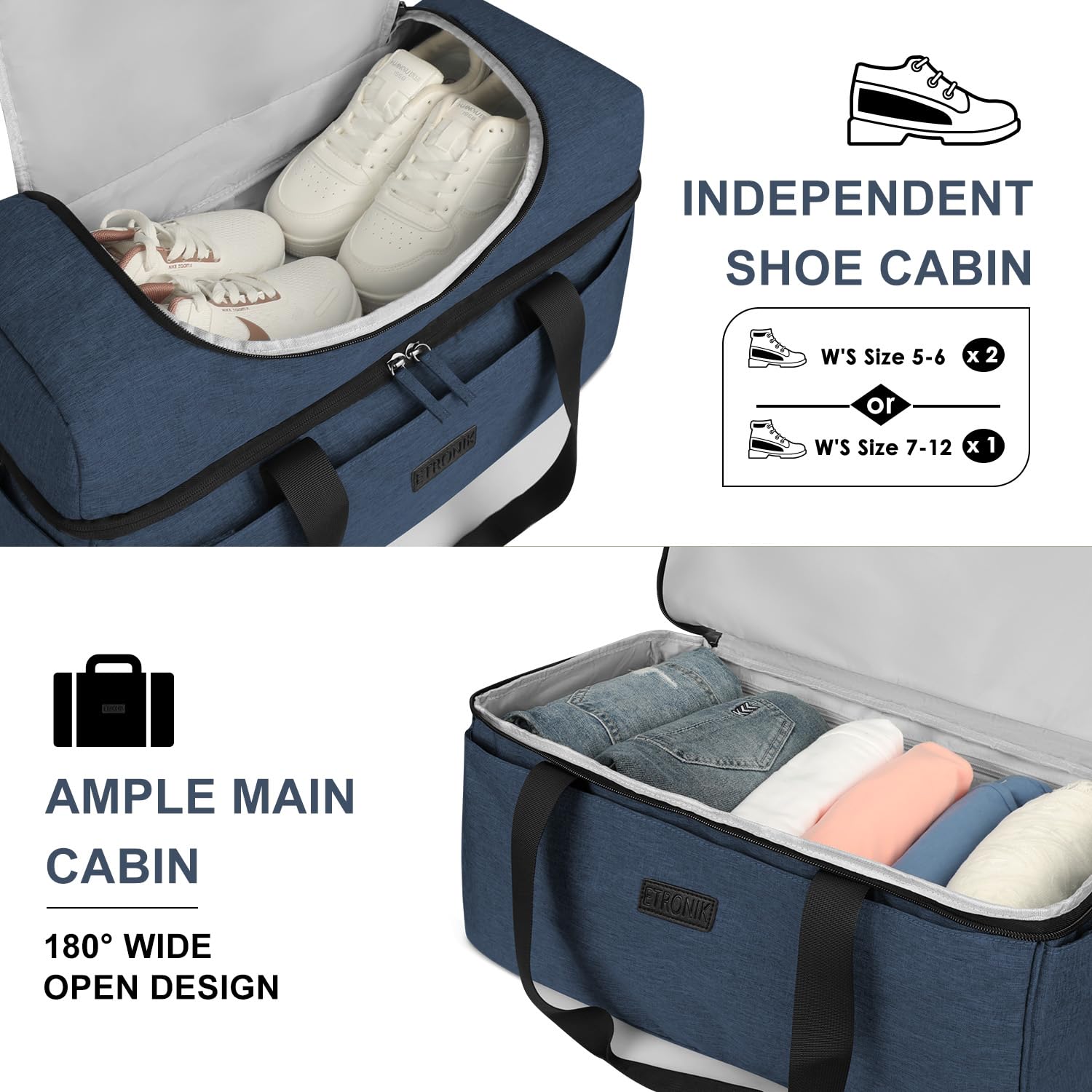 Foto 3 pulgar | Bolsa De Viaje Etronik Para Hombre Y Mujer Con Compartimento Para Zapatos 42 L, Color Azul - Venta Internacional.
