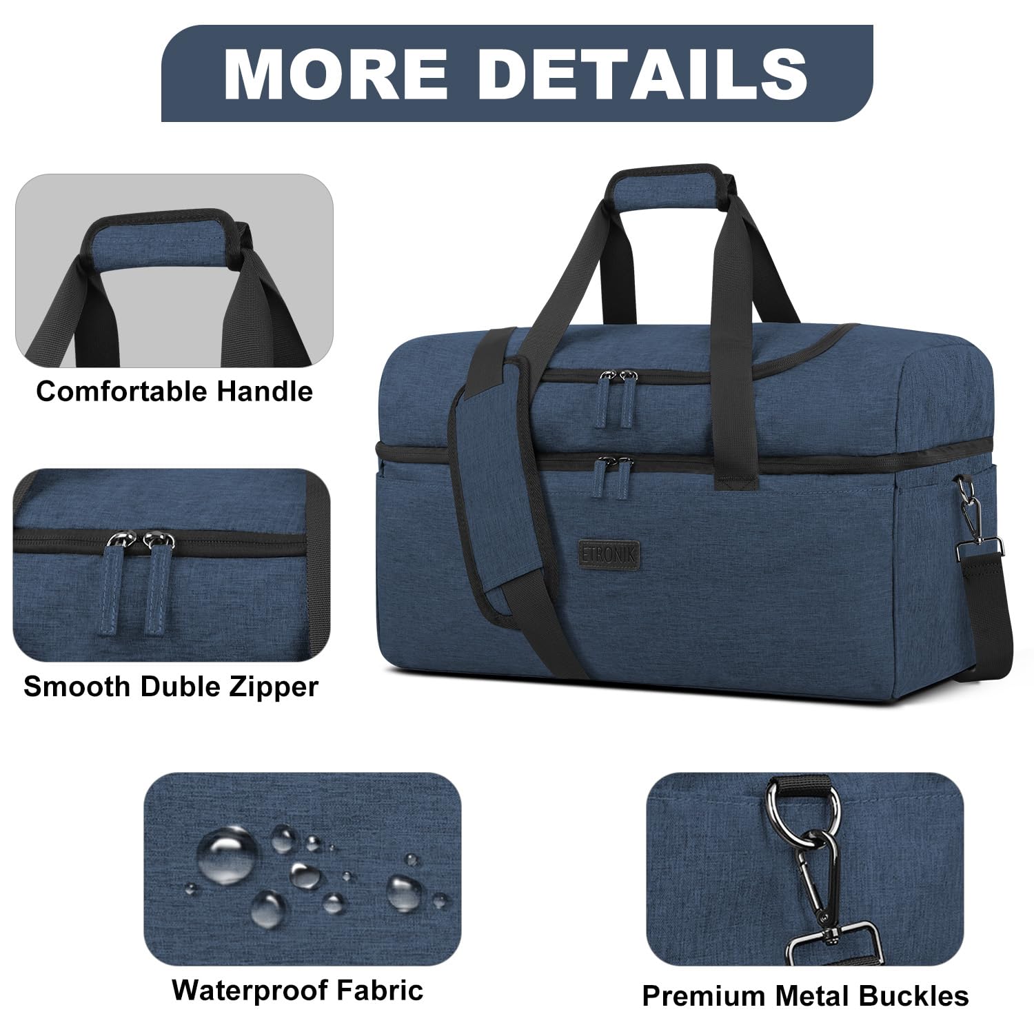 Foto 5 pulgar | Bolsa De Viaje Etronik Para Hombre Y Mujer Con Compartimento Para Zapatos 42 L, Color Azul - Venta Internacional.