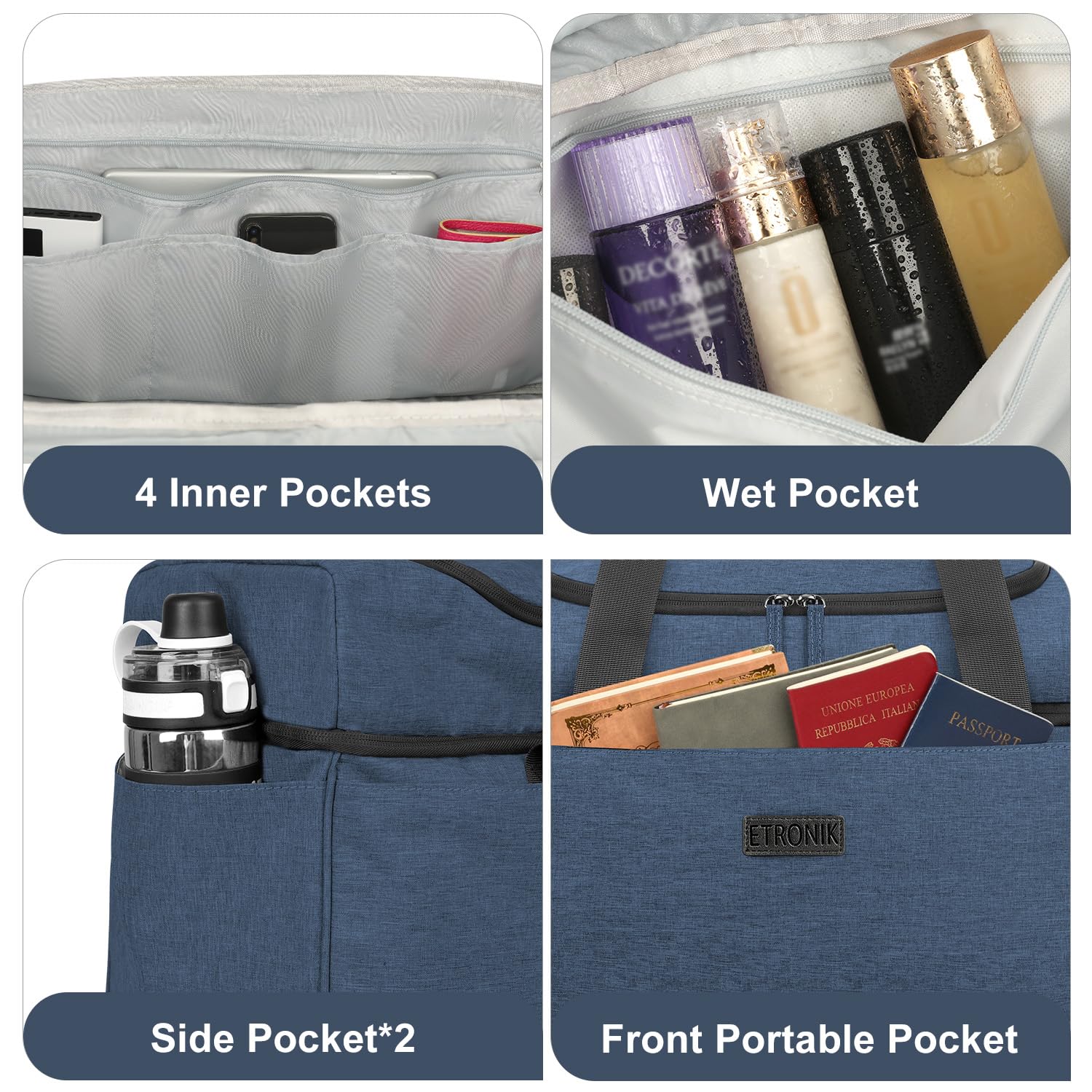 Foto 6 pulgar | Bolsa De Viaje Etronik Para Hombre Y Mujer Con Compartimento Para Zapatos 42 L, Color Azul - Venta Internacional.