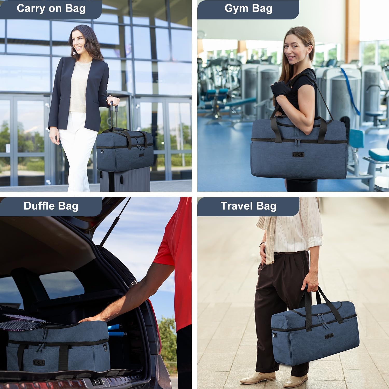 Foto 7 pulgar | Bolsa De Viaje Etronik Para Hombre Y Mujer Con Compartimento Para Zapatos 42 L, Color Azul - Venta Internacional.