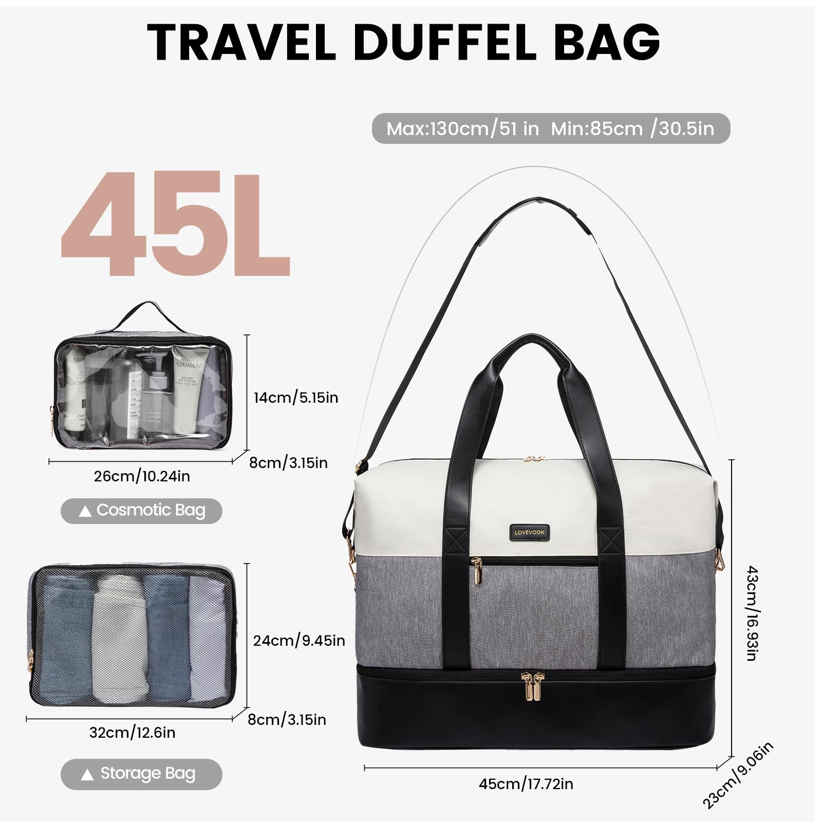 Foto 3 pulgar | Bolsa De Viaje Lovevook Weekender Con 2 Cubos De Embalaje De 46 L - Venta Internacional.