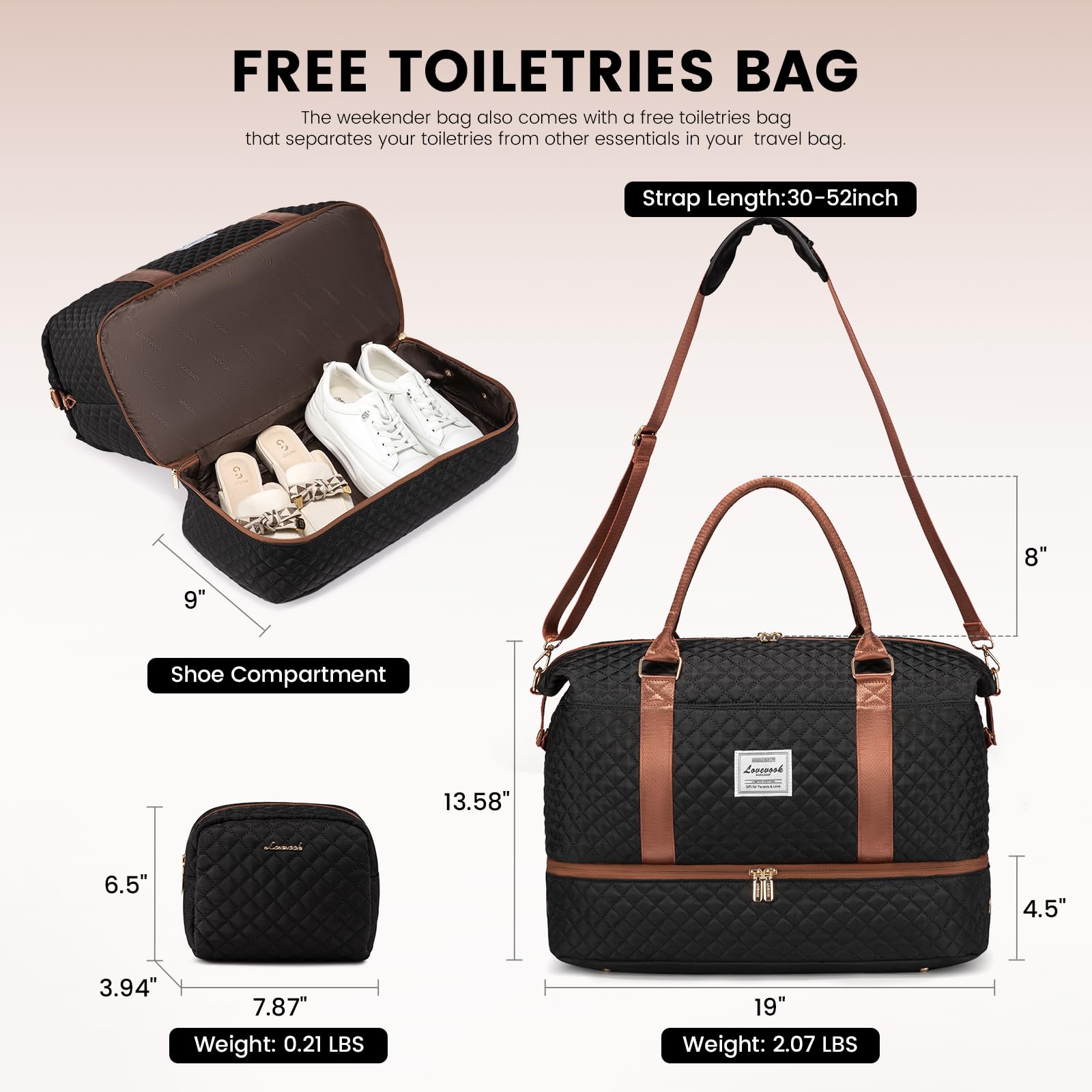 Foto 3 pulgar | Bolsa De Viaje Lovevook Para Mujer Con Compartimento Para Zapatos - Venta Internacional.