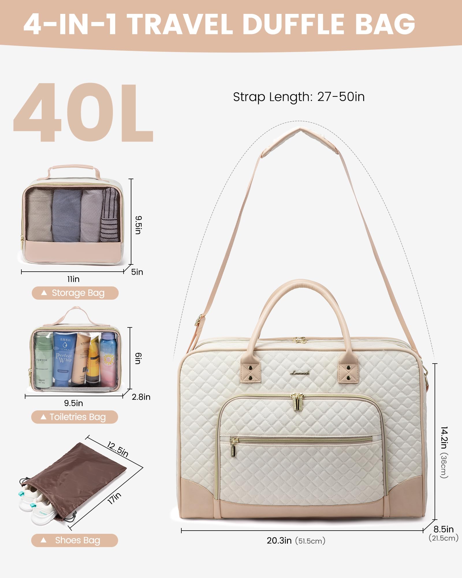 Foto 3 pulgar | Bolso De Fin De Semana Lovevook Para Mujer Con Compartimento Para Portátil, Juego De 4 Piezas - Venta Internacional.