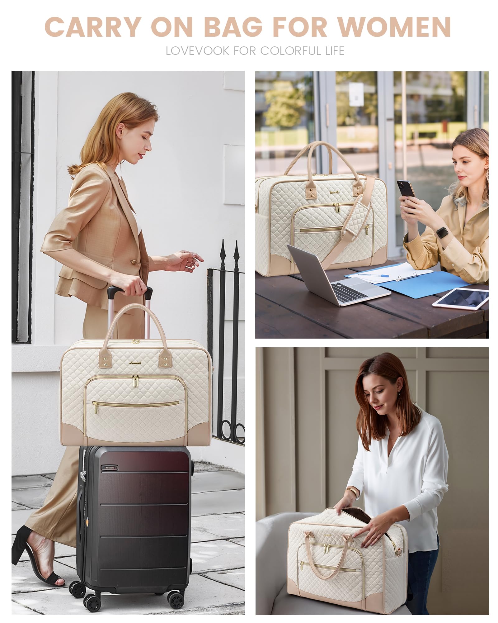Foto 6 | Bolso De Fin De Semana Lovevook Para Mujer Con Compartimento Para Portátil, Juego De 4 Piezas - Venta Internacional.