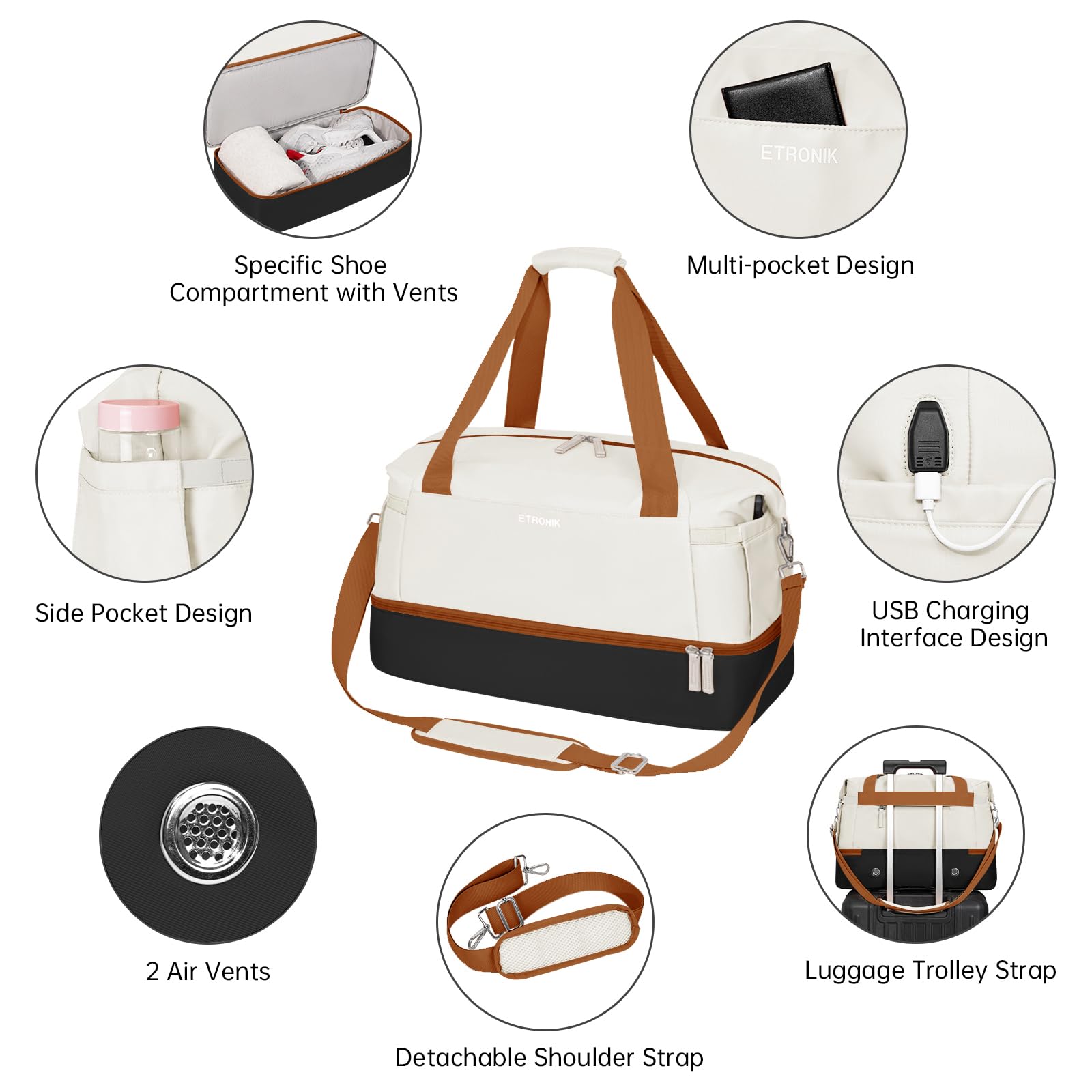 Foto 6 pulgar | Bolsa De Gimnasio Etronik Para Mujer, Bolsa De Viaje Con Compartimento Para Zapatos - Venta Internacional.