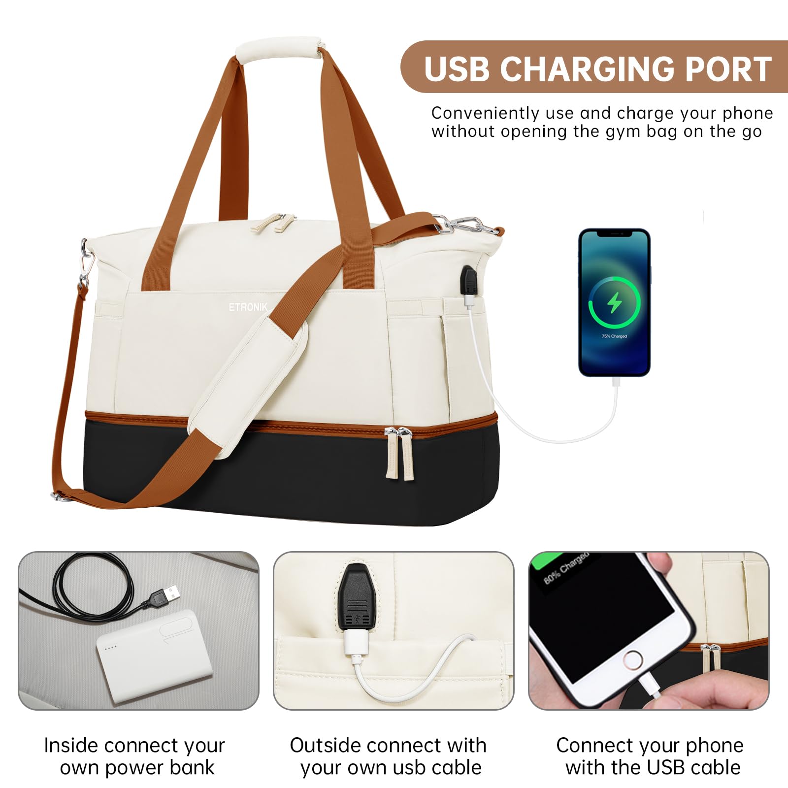 Foto 7 pulgar | Bolsa De Gimnasio Etronik Para Mujer, Bolsa De Viaje Con Compartimento Para Zapatos - Venta Internacional.